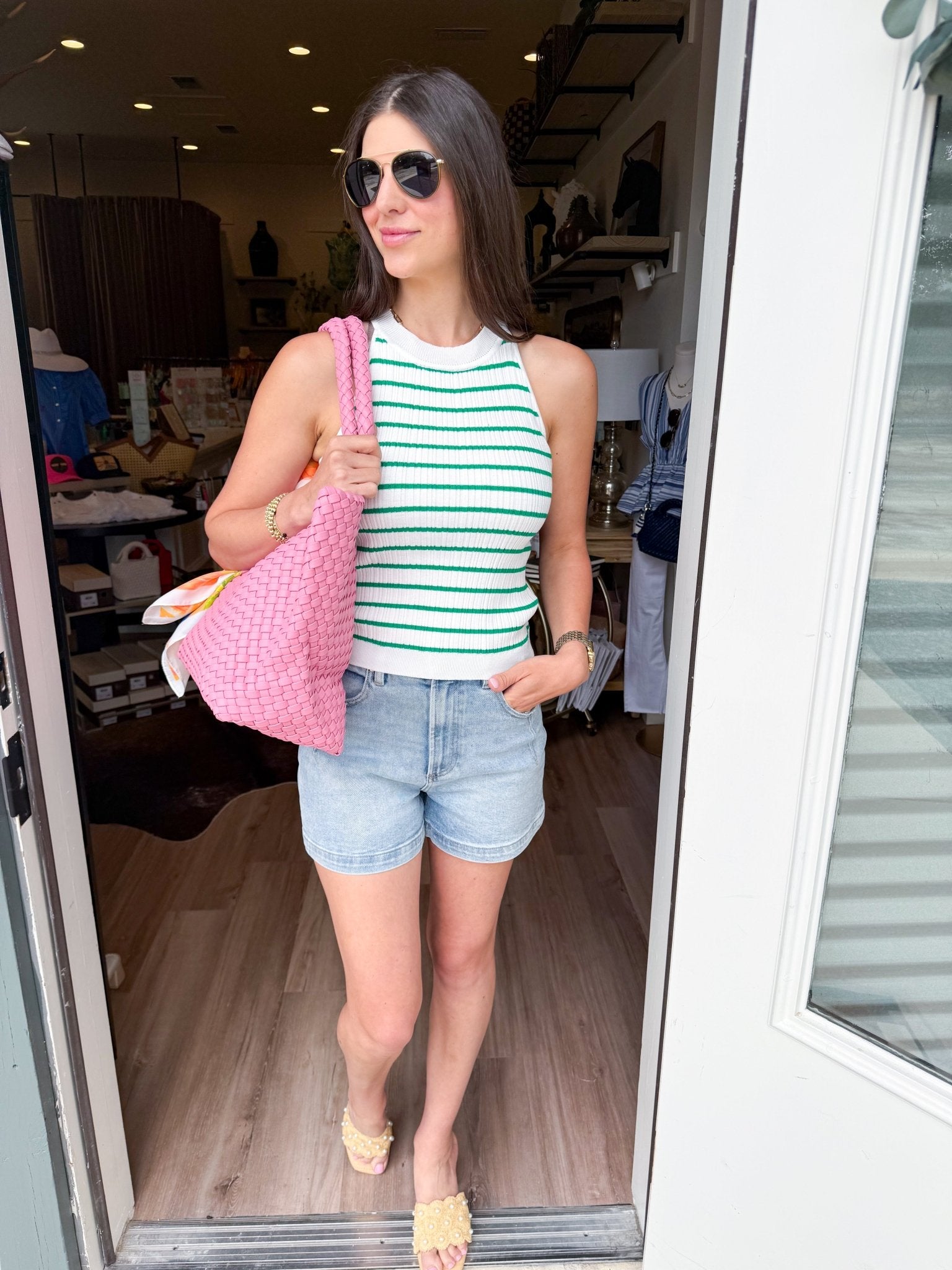 Green Stripe Knit Tank - Elk + Elm