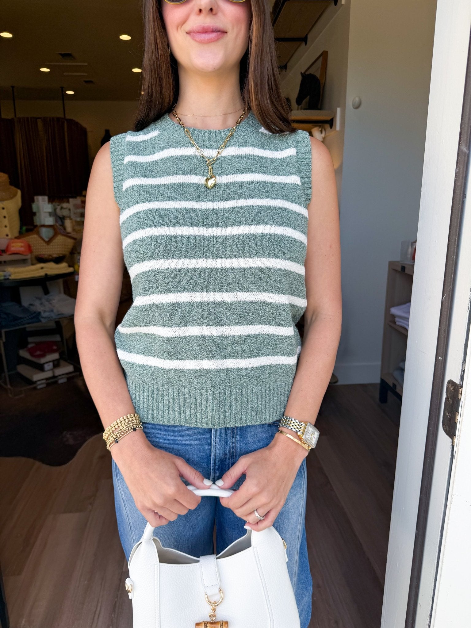 Green Stripe Knit Tank - Elk + Elm