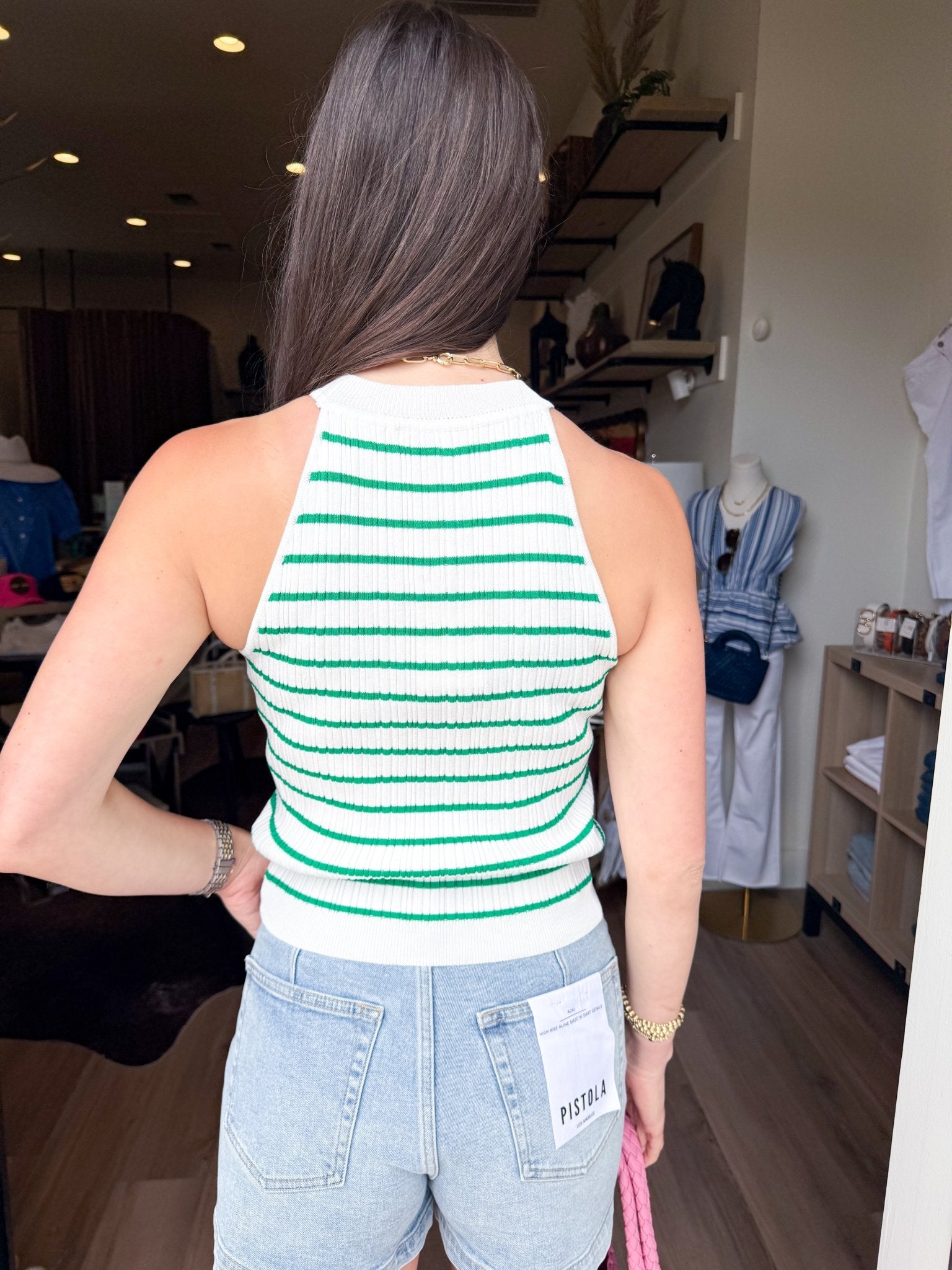 Green Stripe Knit Tank - Elk + Elm