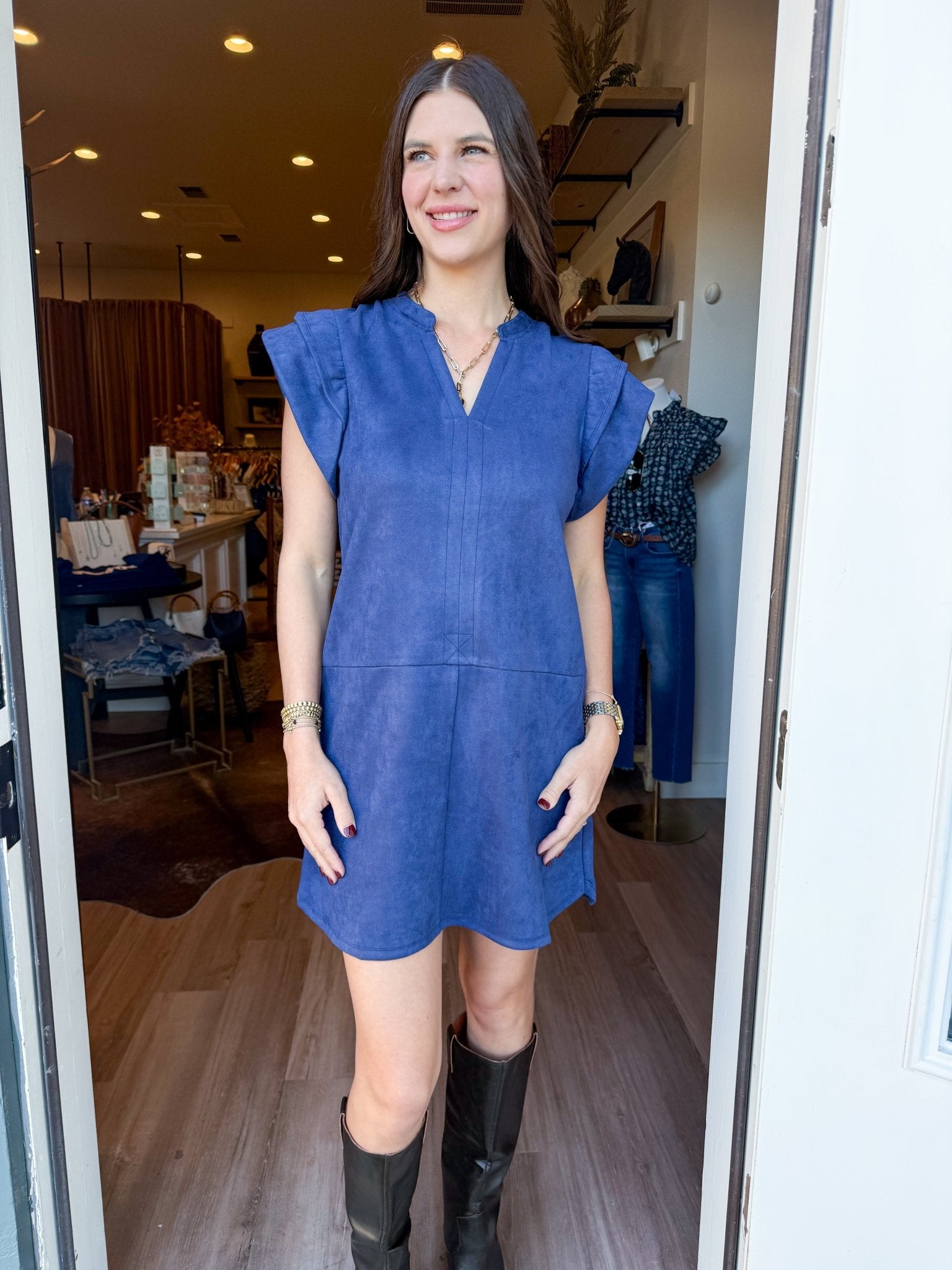 Hadley Suede Dress - Navy - Elk + Elm