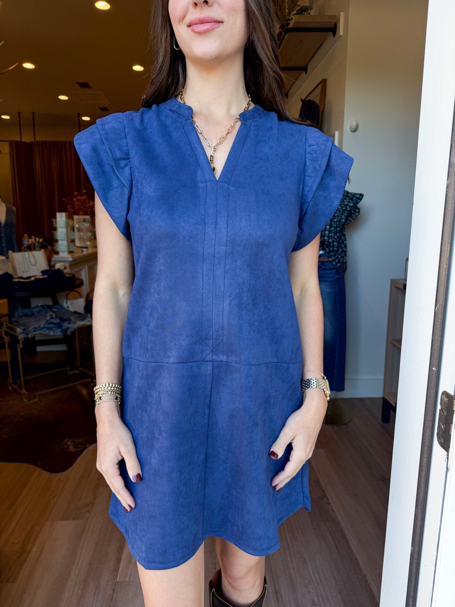 Hadley Suede Dress - Navy - Elk + Elm