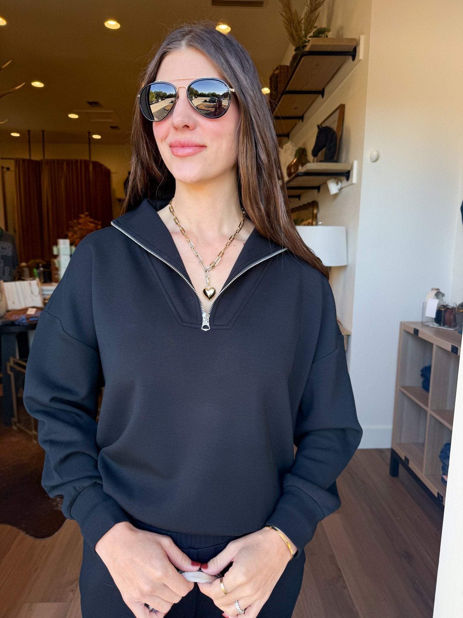 Hawley Half Zip Sweater- Black - Elk + Elm