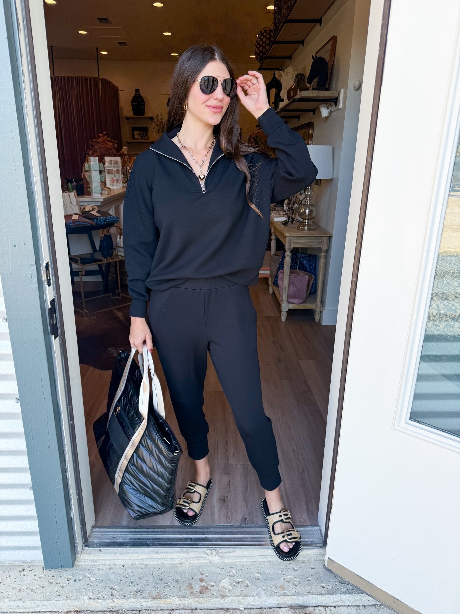 Hawley Half Zip Sweater- Black - Elk + Elm
