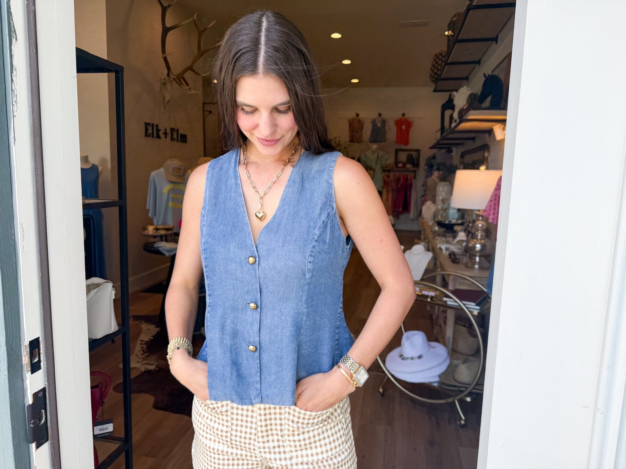 Indigo Charm Vest - Elk + Elm