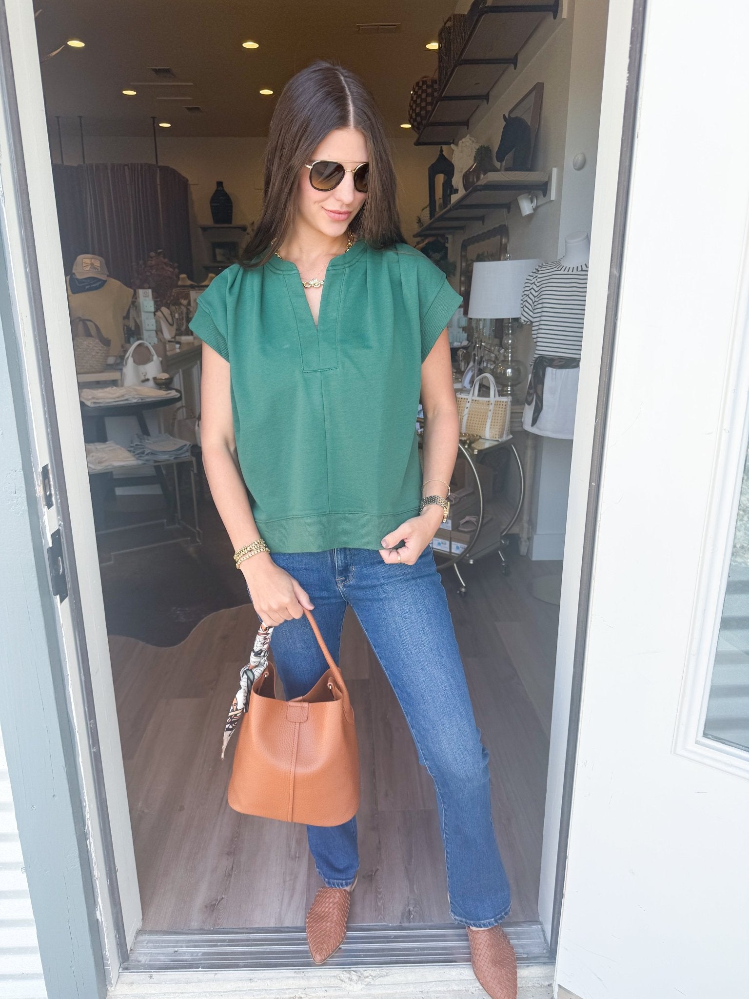 Ivy Pleated V-Neck Top - Elk + Elm