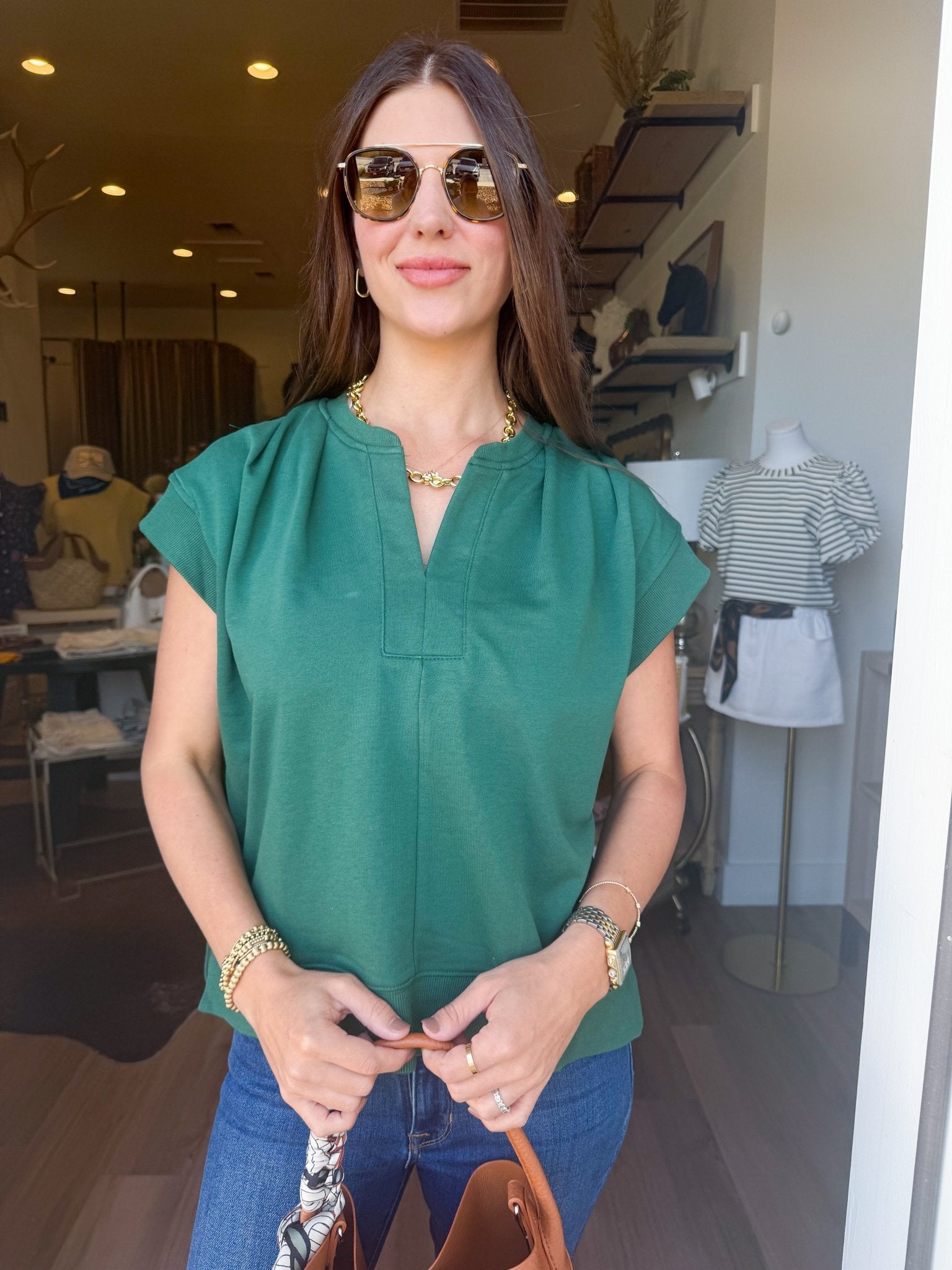 Ivy Pleated V-Neck Top - Elk + Elm