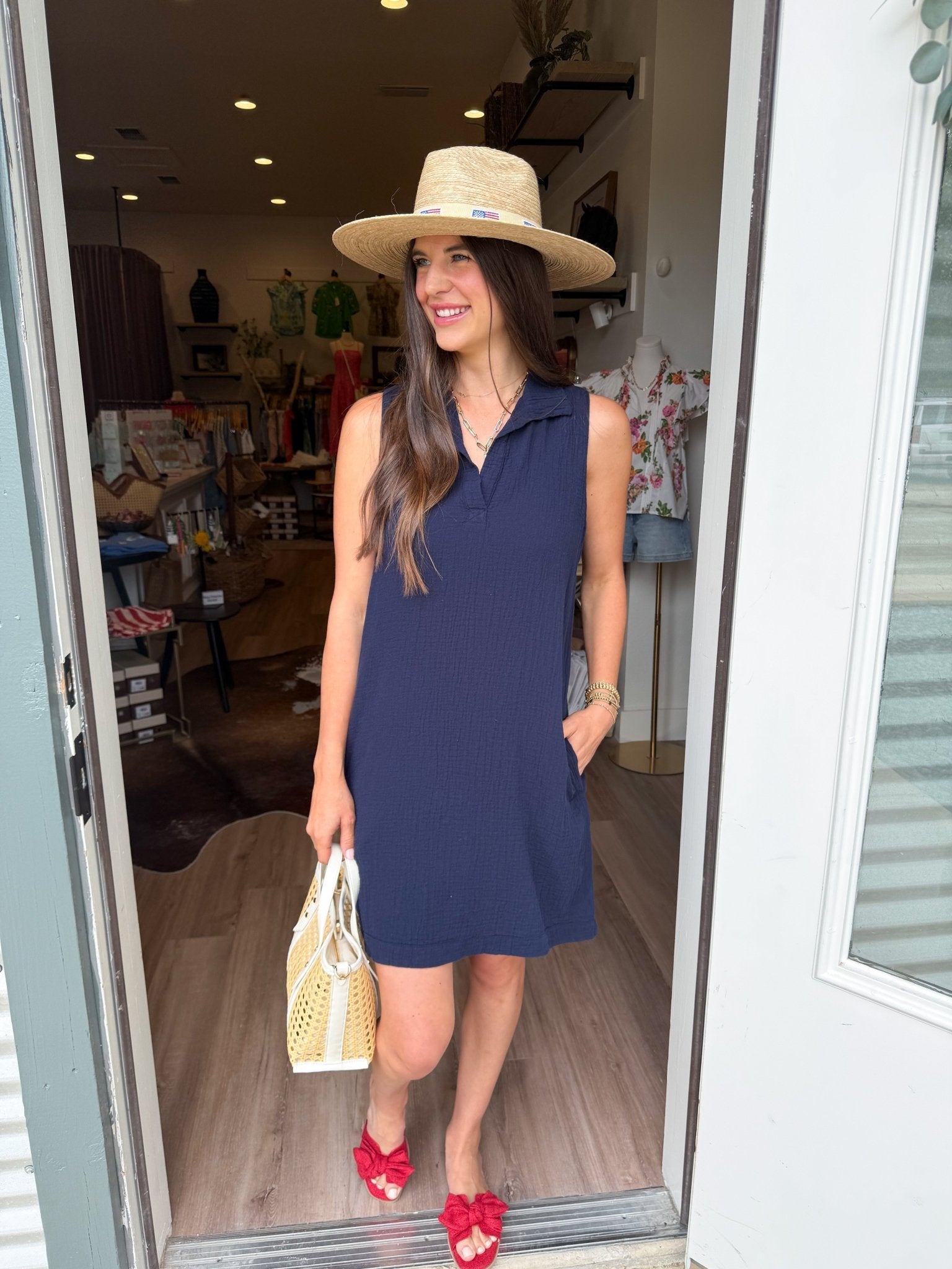 Jax Gauze Mini Dress - Navy - Elk + Elm