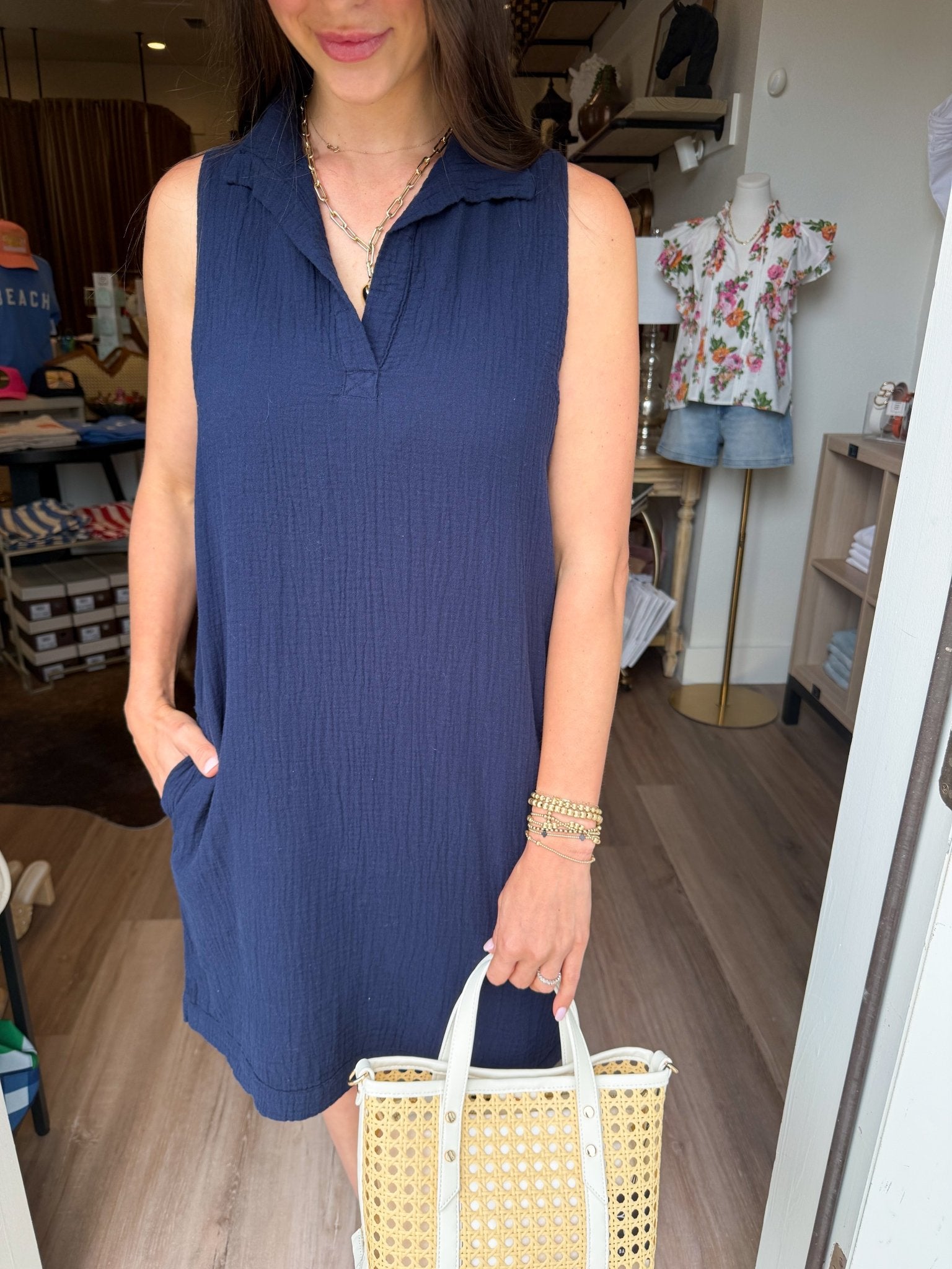 Jax Gauze Mini Dress - Navy - Elk + Elm