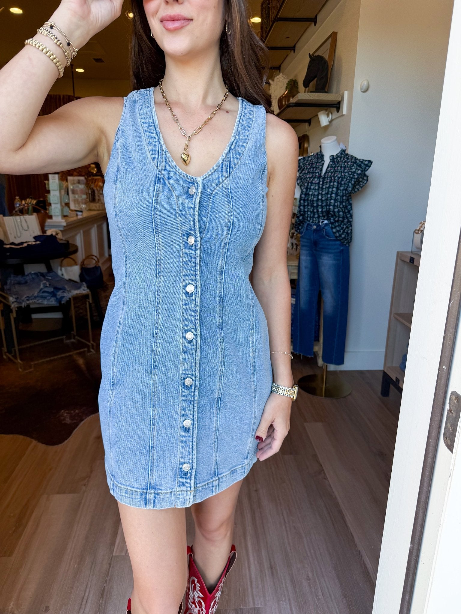 Jolie Denim Mini Dress - Elk + Elm