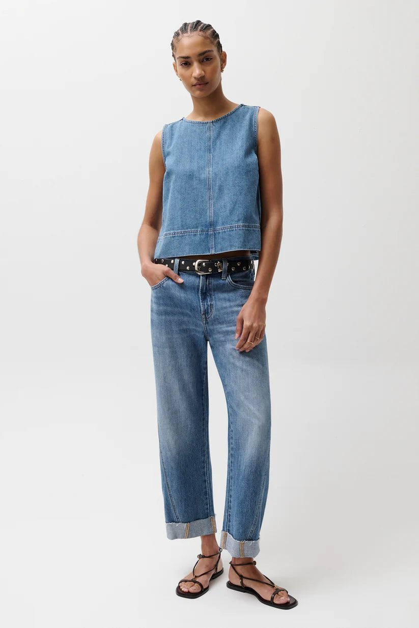 Kacey Mid Rise Cuffed Boyfriend Jeans - Laguna - Elk + Elm