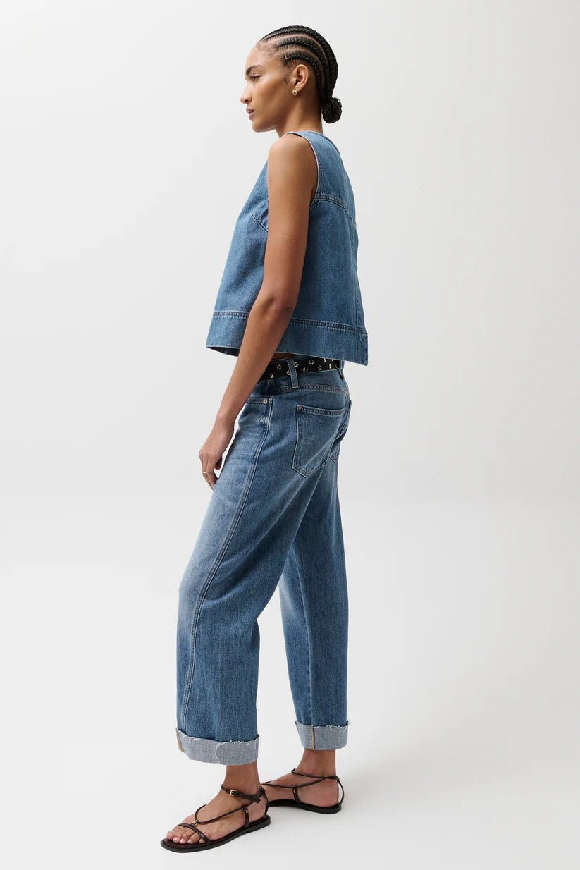 Kacey Mid Rise Cuffed Boyfriend Jeans - Laguna - Elk + Elm