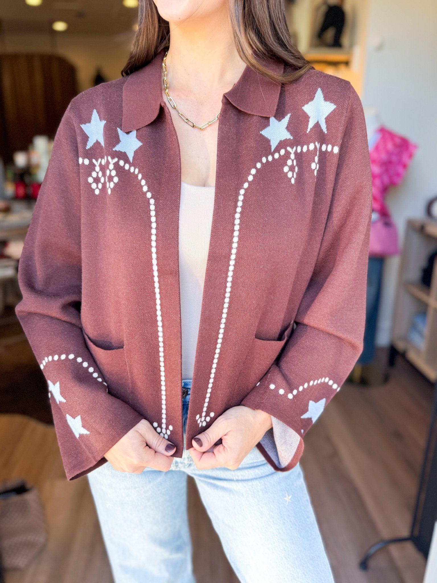 Knitted Star Detail Cardigan - Elk + Elm