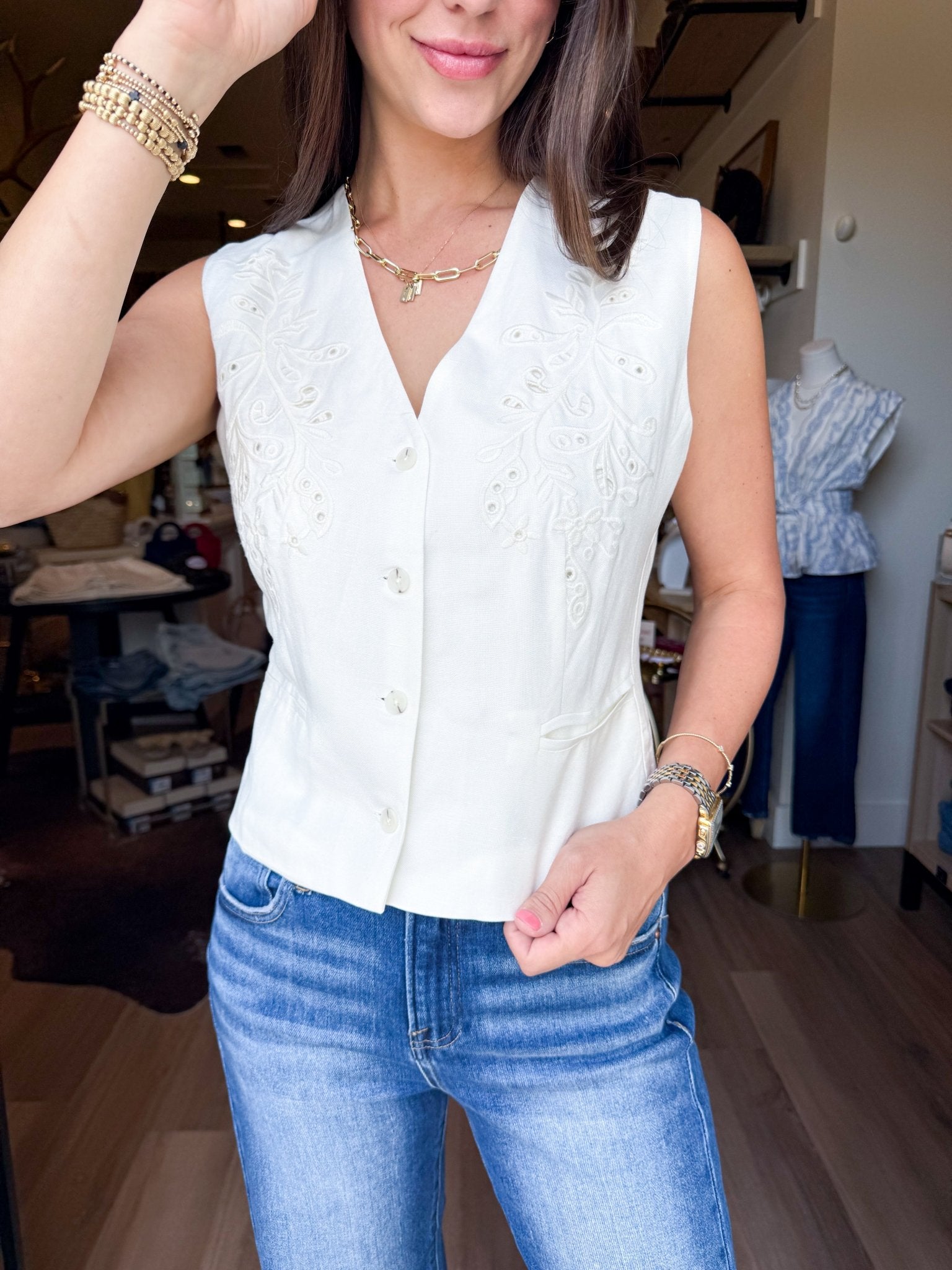 La Isla Embroidered Vest - Elk + Elm