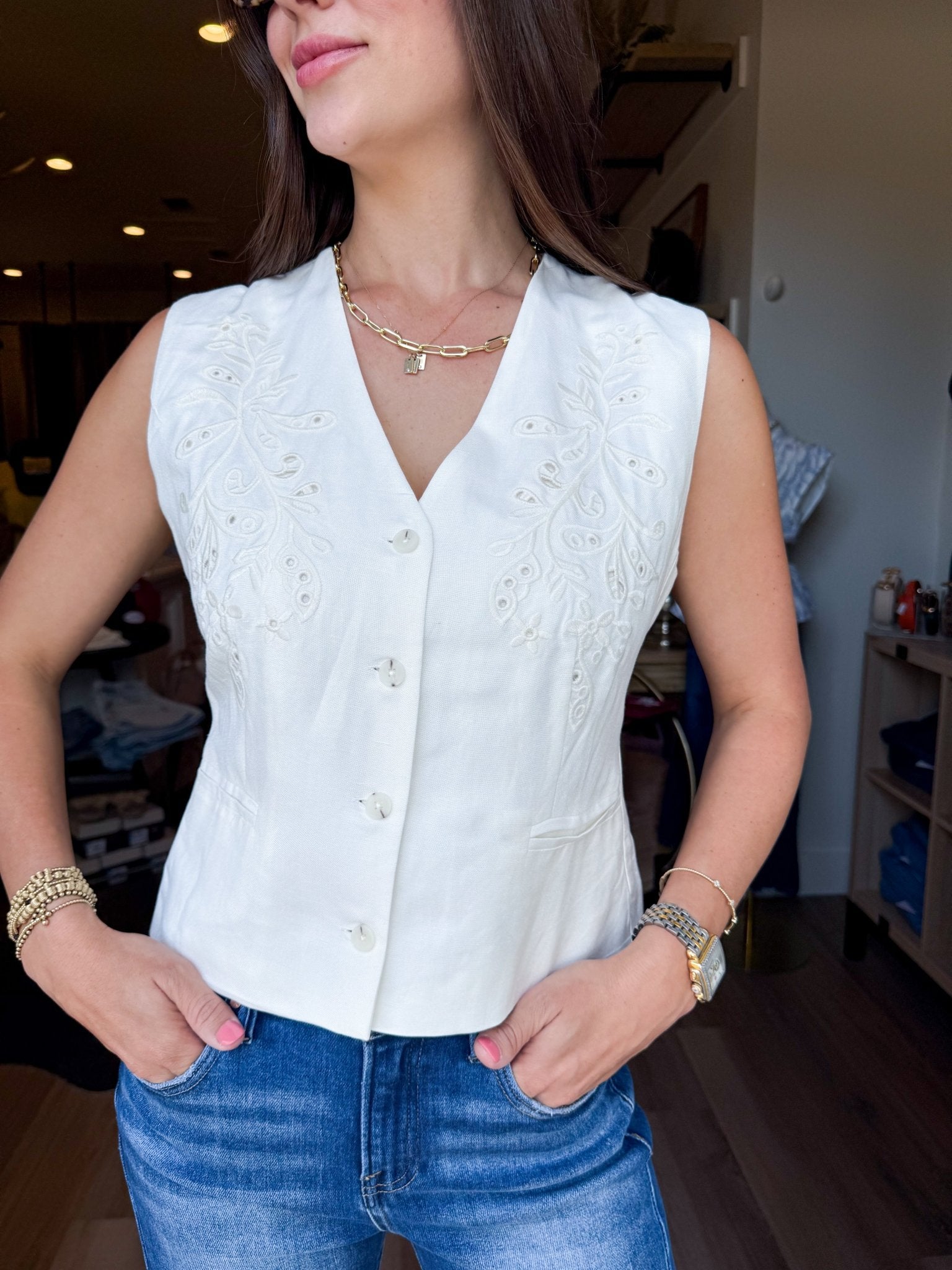 La Isla Embroidered Vest - Elk + Elm