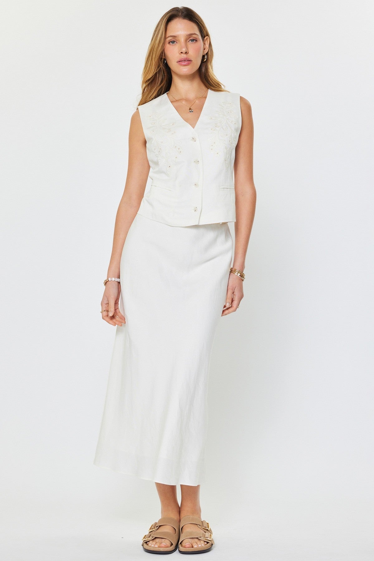 La Isla Embroidered Vest - Elk + Elm