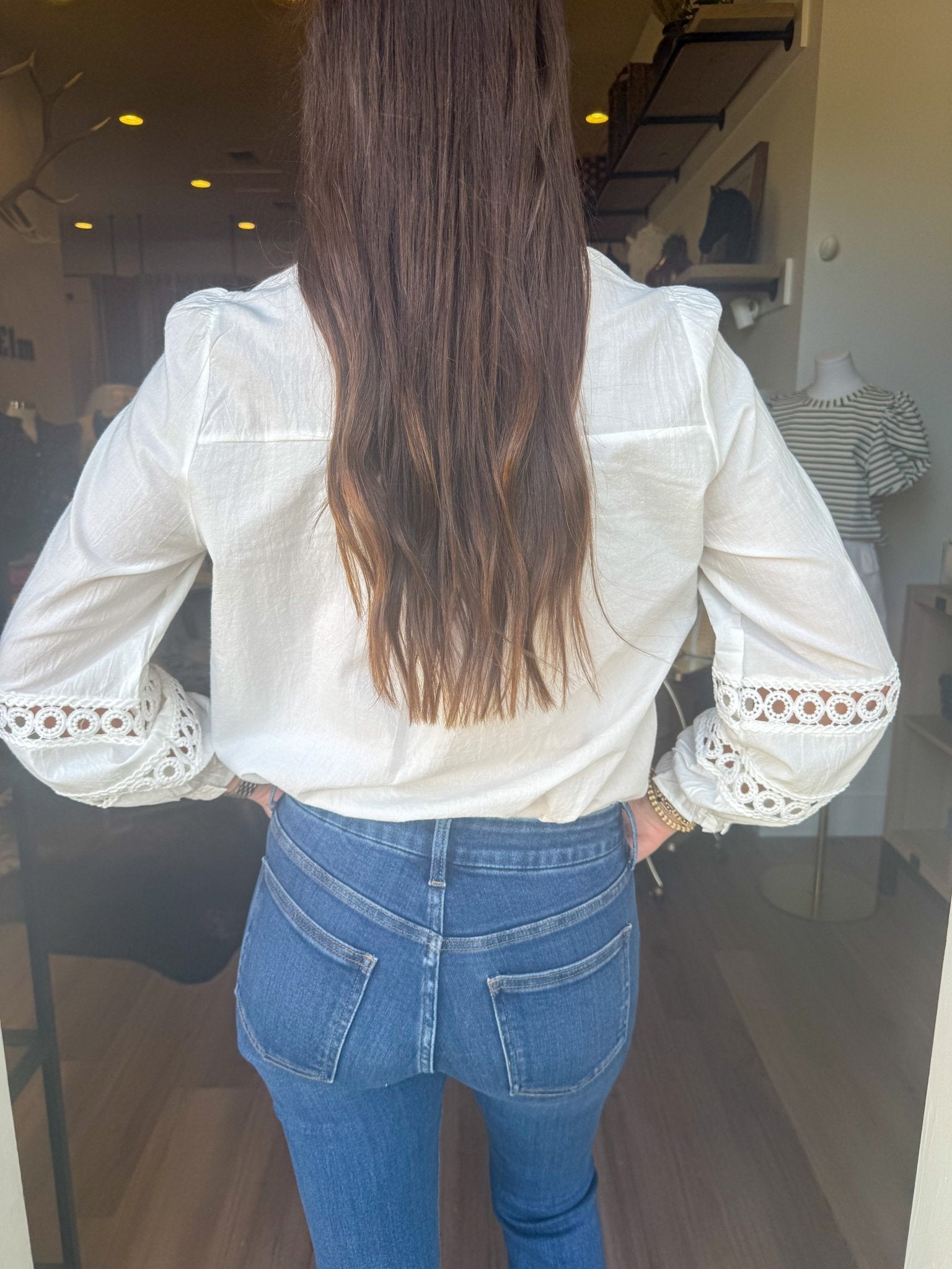 Lace Trim Button Blouse - Elk + Elm