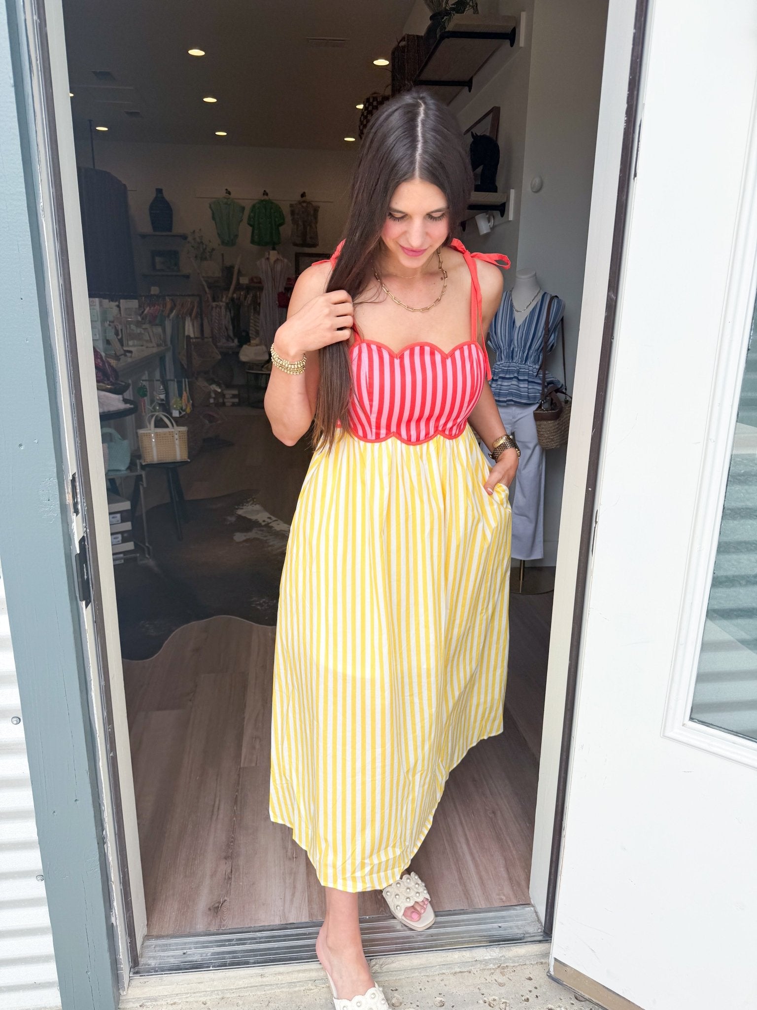Limoncello Stripe Midi Dress - Elk + Elm