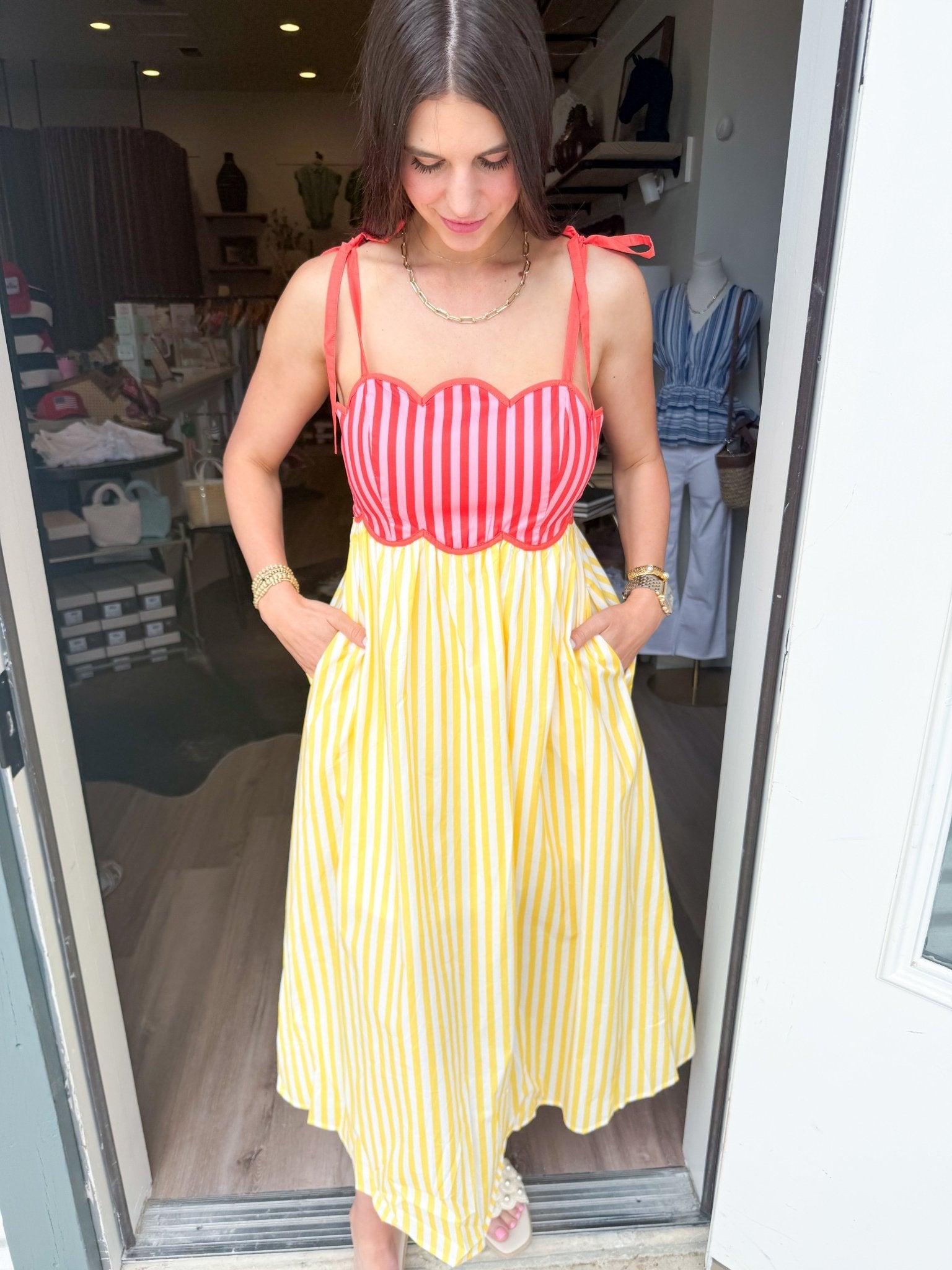 Limoncello Stripe Midi Dress - Elk + Elm
