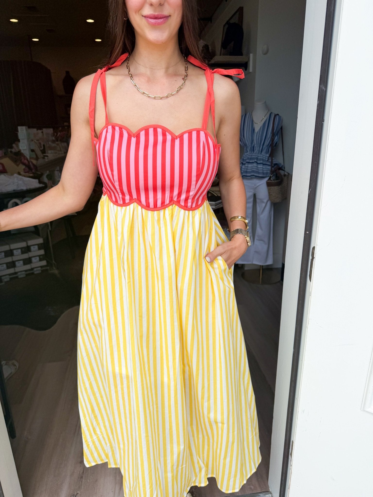 Limoncello Stripe Midi Dress - Elk + Elm