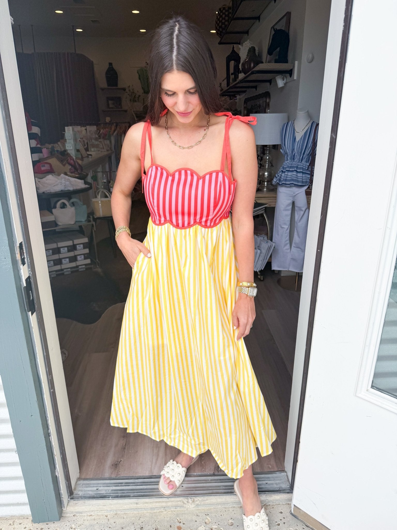 Limoncello Stripe Midi Dress - Elk + Elm