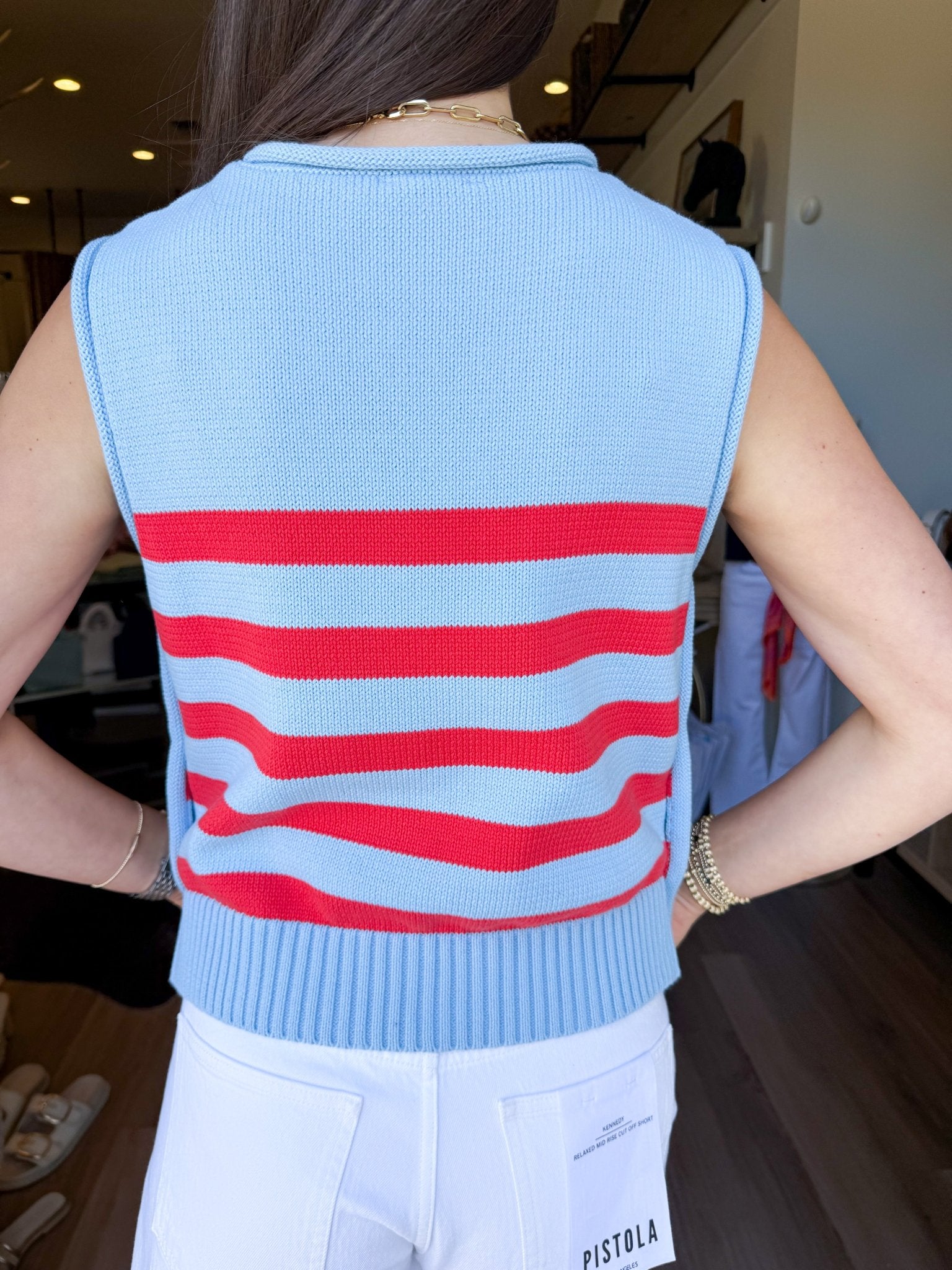 Marina Strip Button Tank - Blue - Elk + Elm