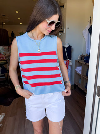 Marina Strip Button Tank - Blue - Elk + Elm