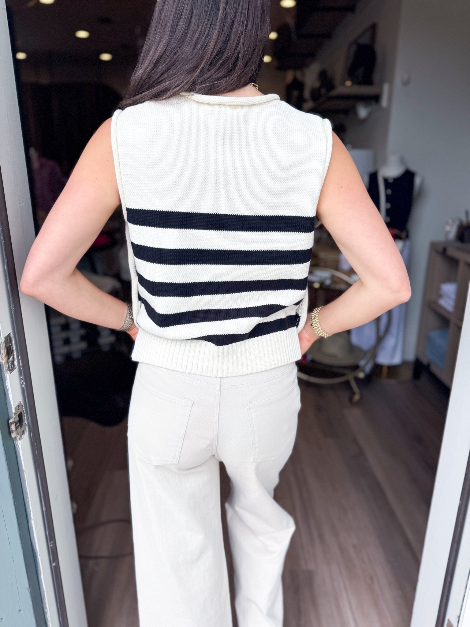 Marina Stripe Button Tank - Elk + Elm