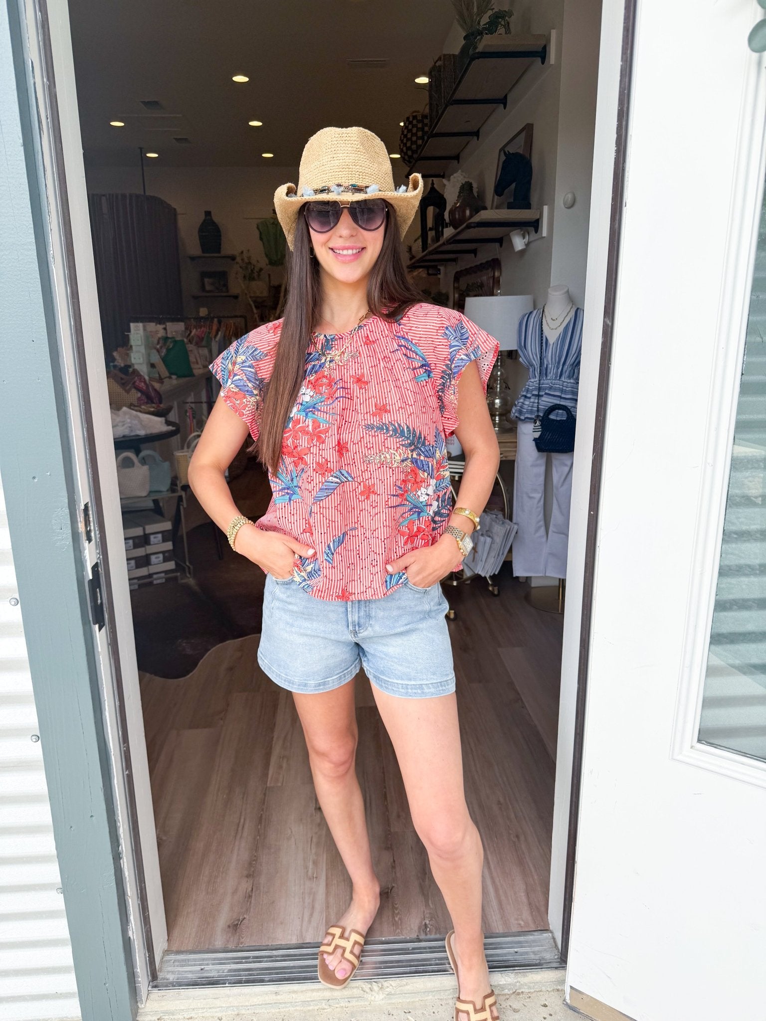 Marlow Floral Stripe Top - Elk + Elm