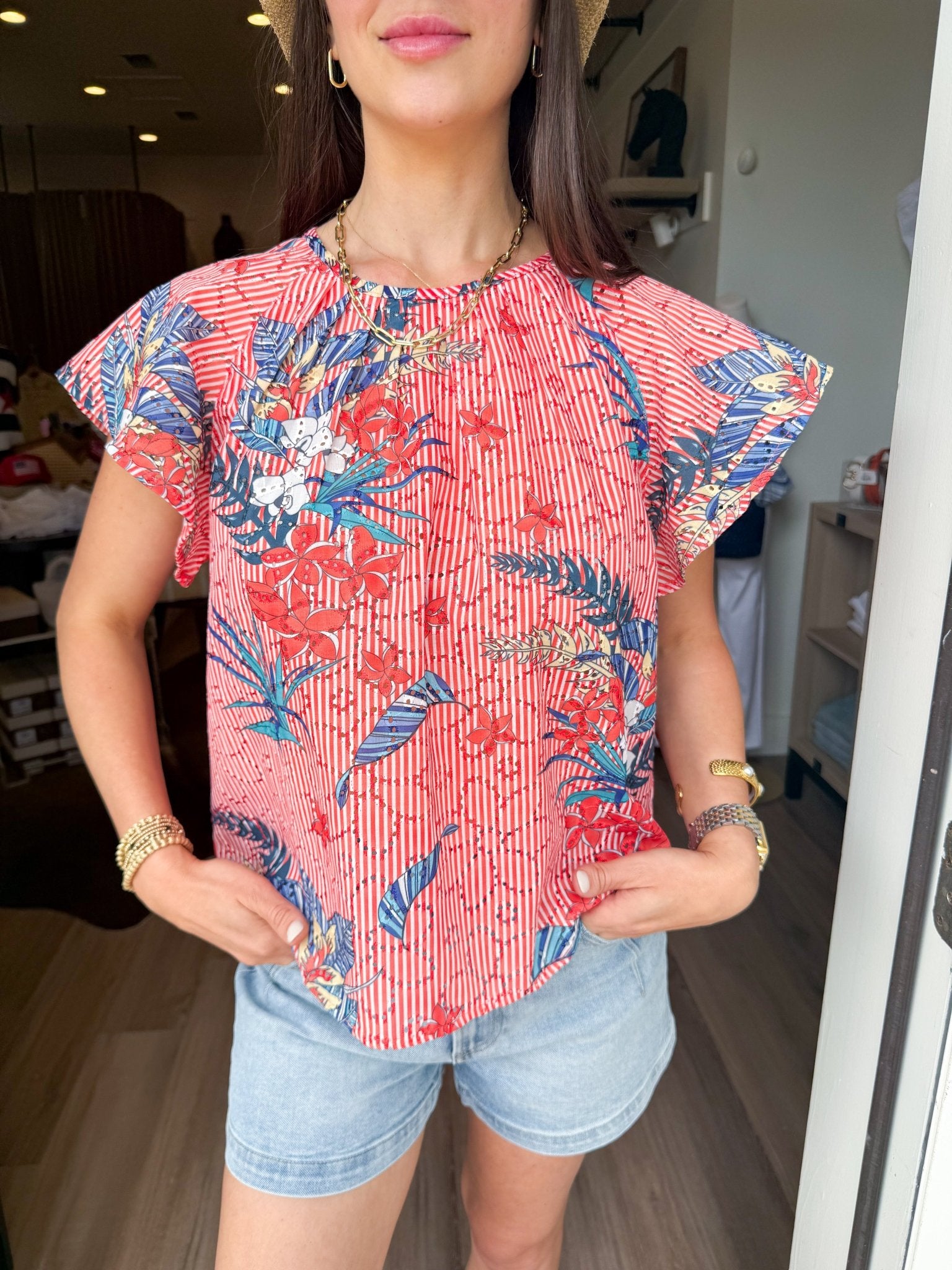 Marlow Floral Stripe Top - Elk + Elm