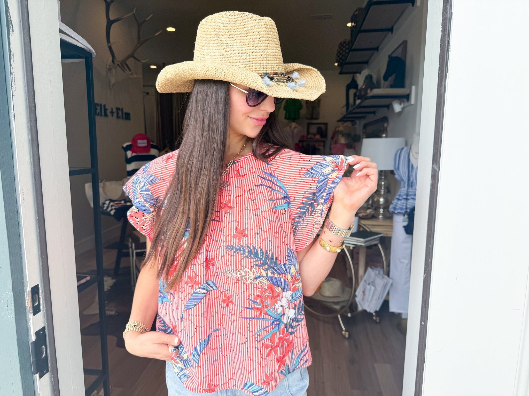 Marlow Floral Stripe Top - Elk + Elm