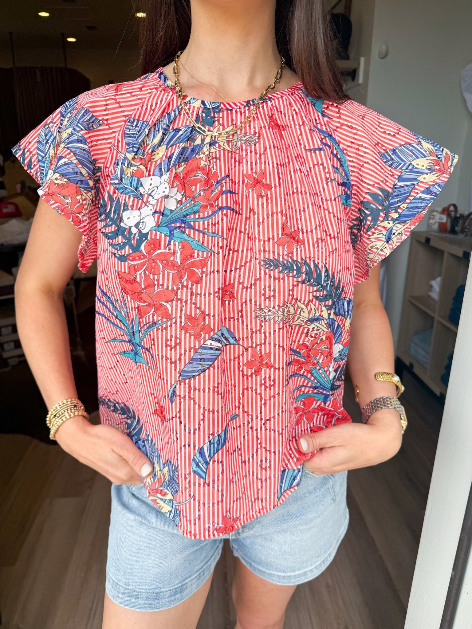Marlow Floral Stripe Top - Elk + Elm