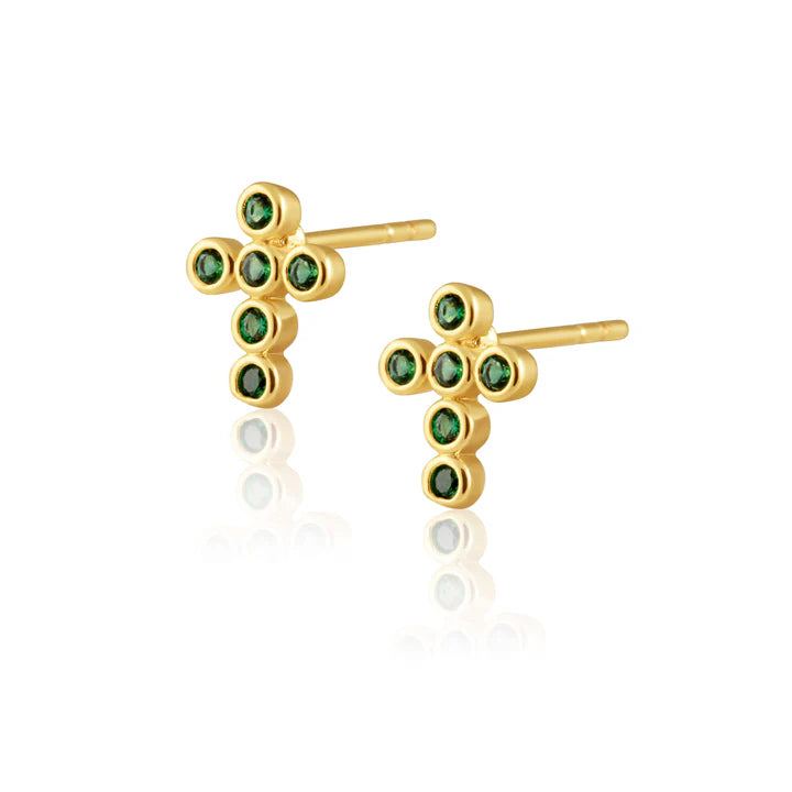 Mimi Cross Studs-Emerald