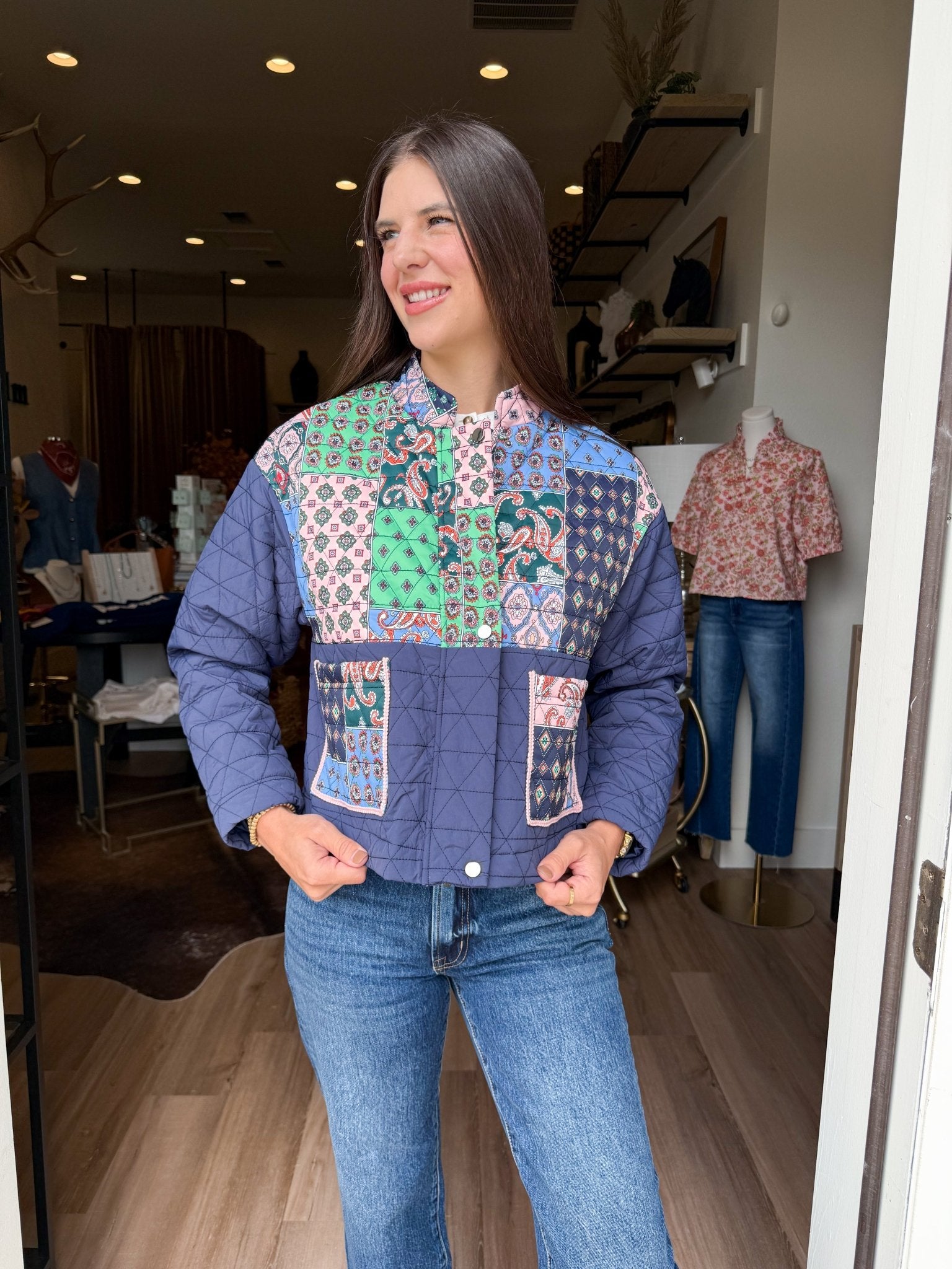 Mixed Print Quilted Jacket - Elk + Elm