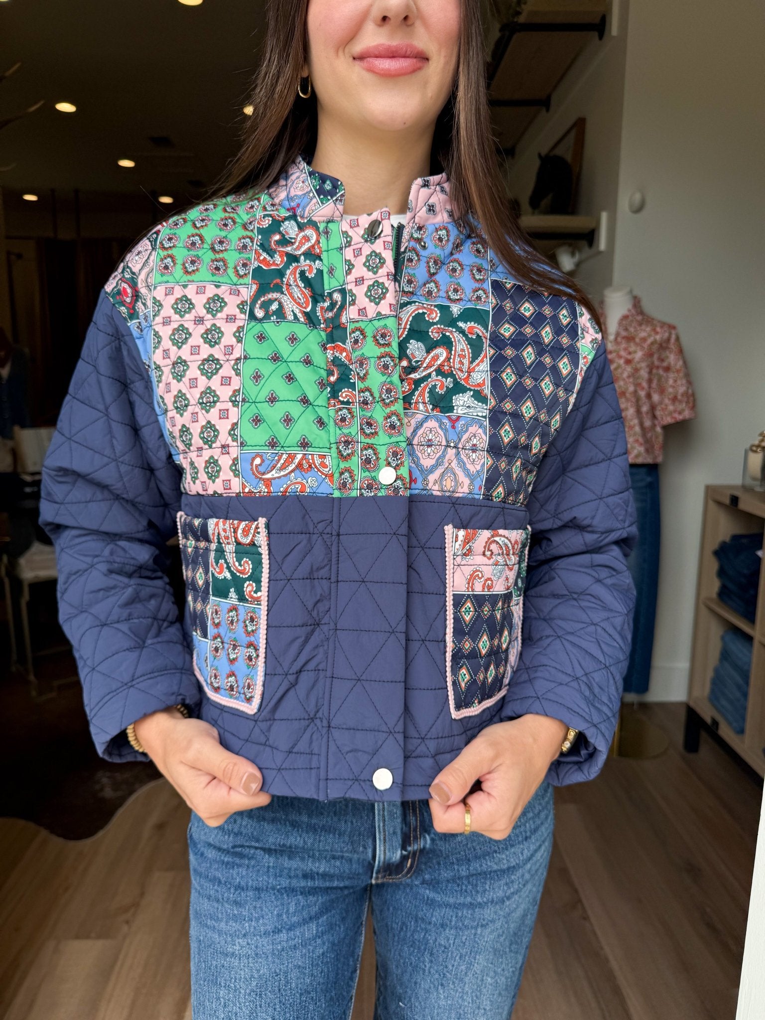 Mixed Print Quilted Jacket - Elk + Elm