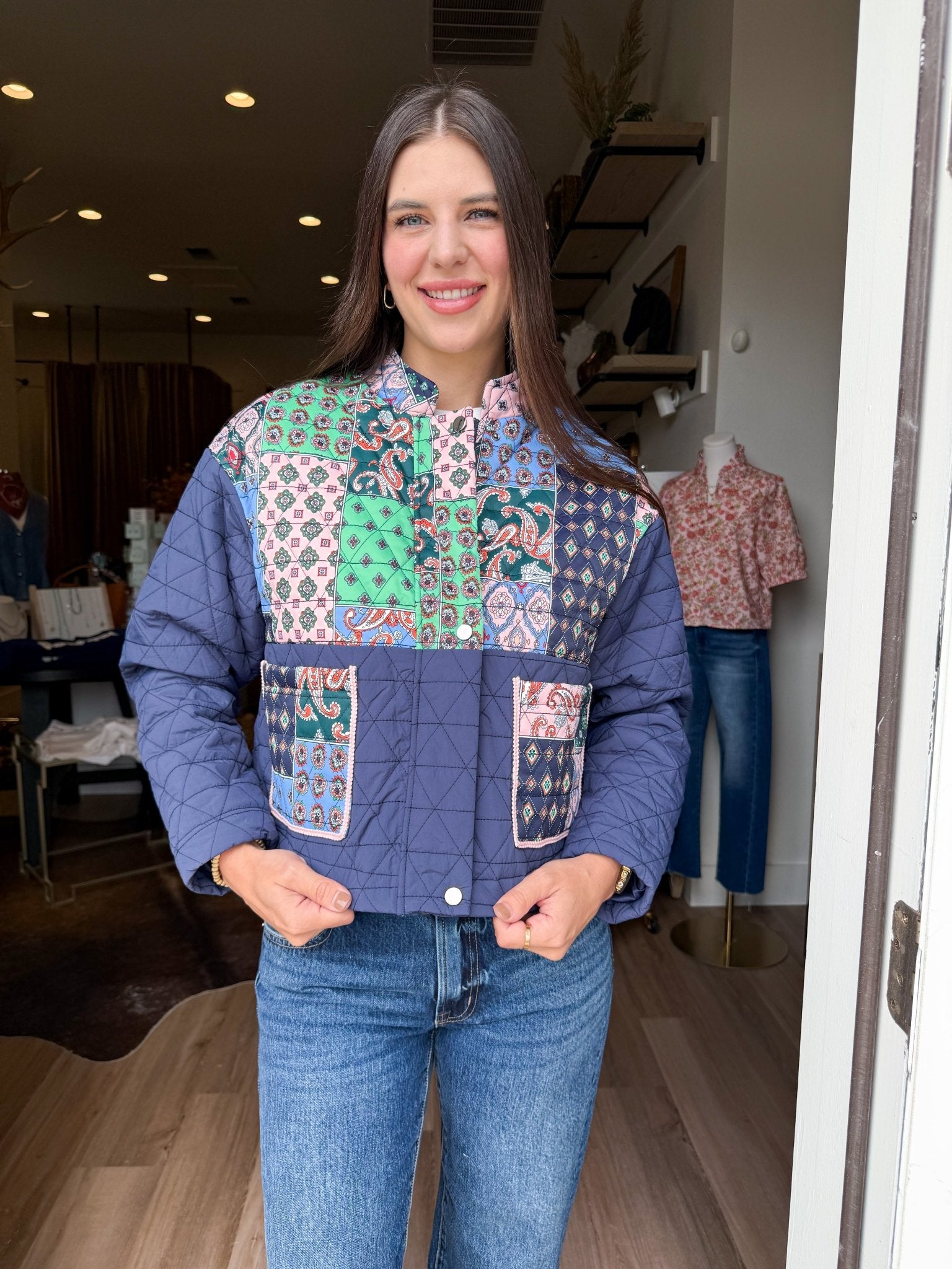 Mixed Print Quilted Jacket - Elk + Elm