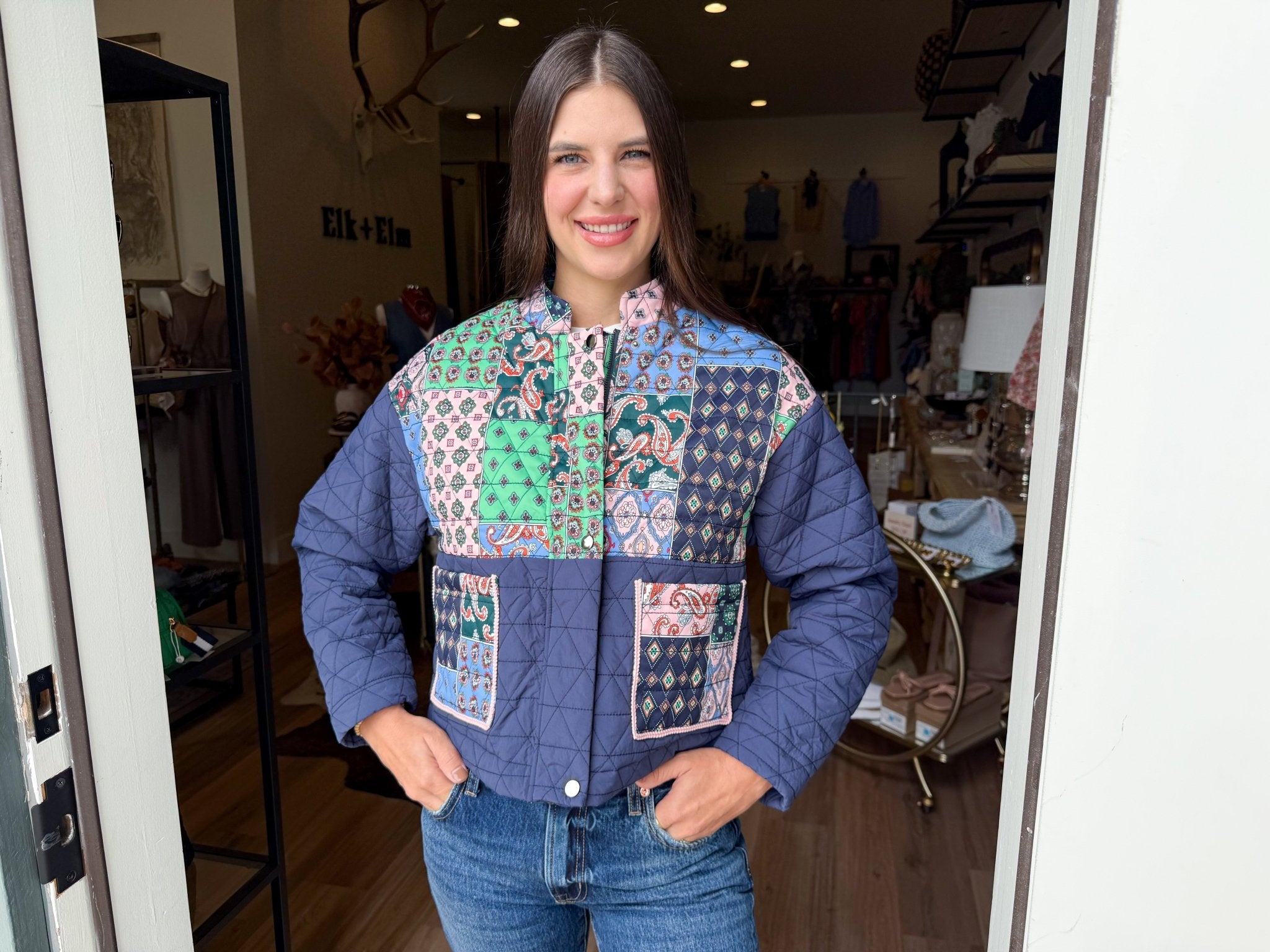 Mixed Print Quilted Jacket - Elk + Elm