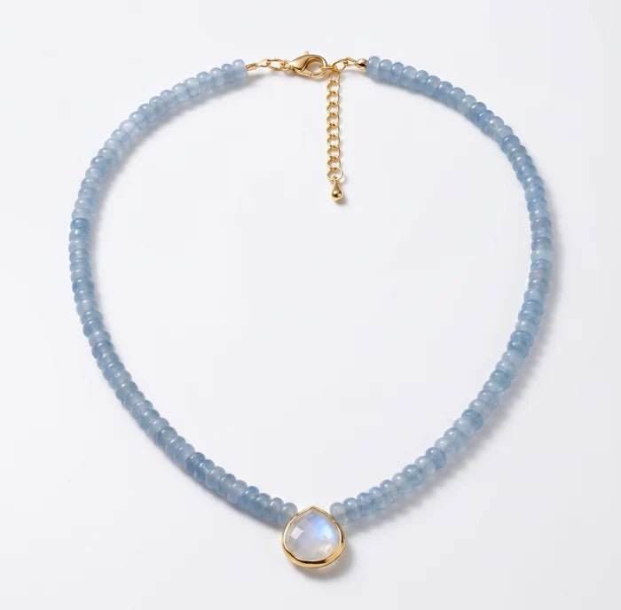 Moonstone/Aquamarine Beaded Necklace - Elk + Elm