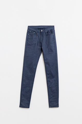 Navy Faux Leather Skinny Pants