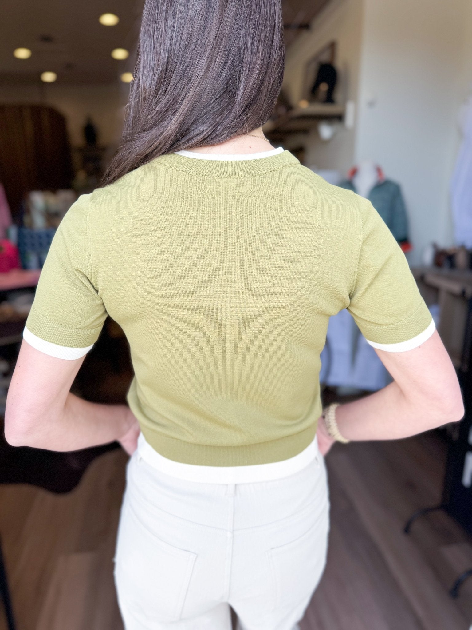 Olive Contrast Trim Knit Button Cardigan - Elk + Elm