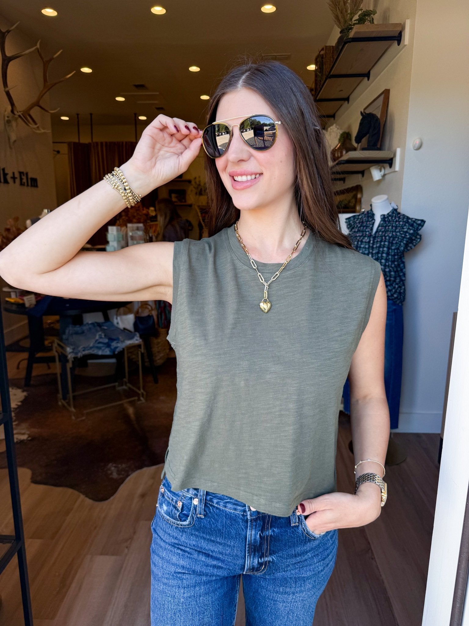 Olive Ease Slub Tee - Elk + Elm