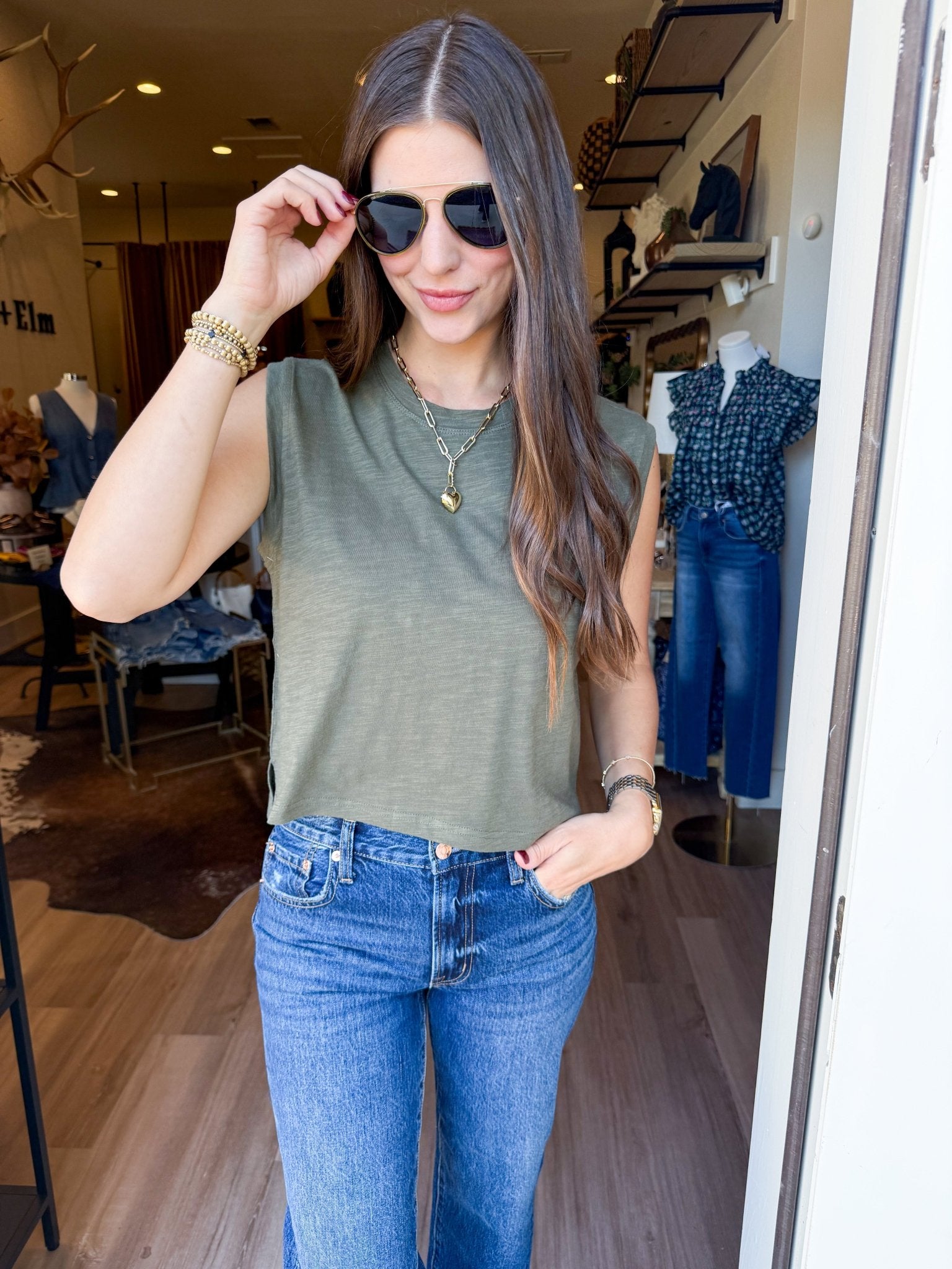 Olive Ease Slub Tee - Elk + Elm