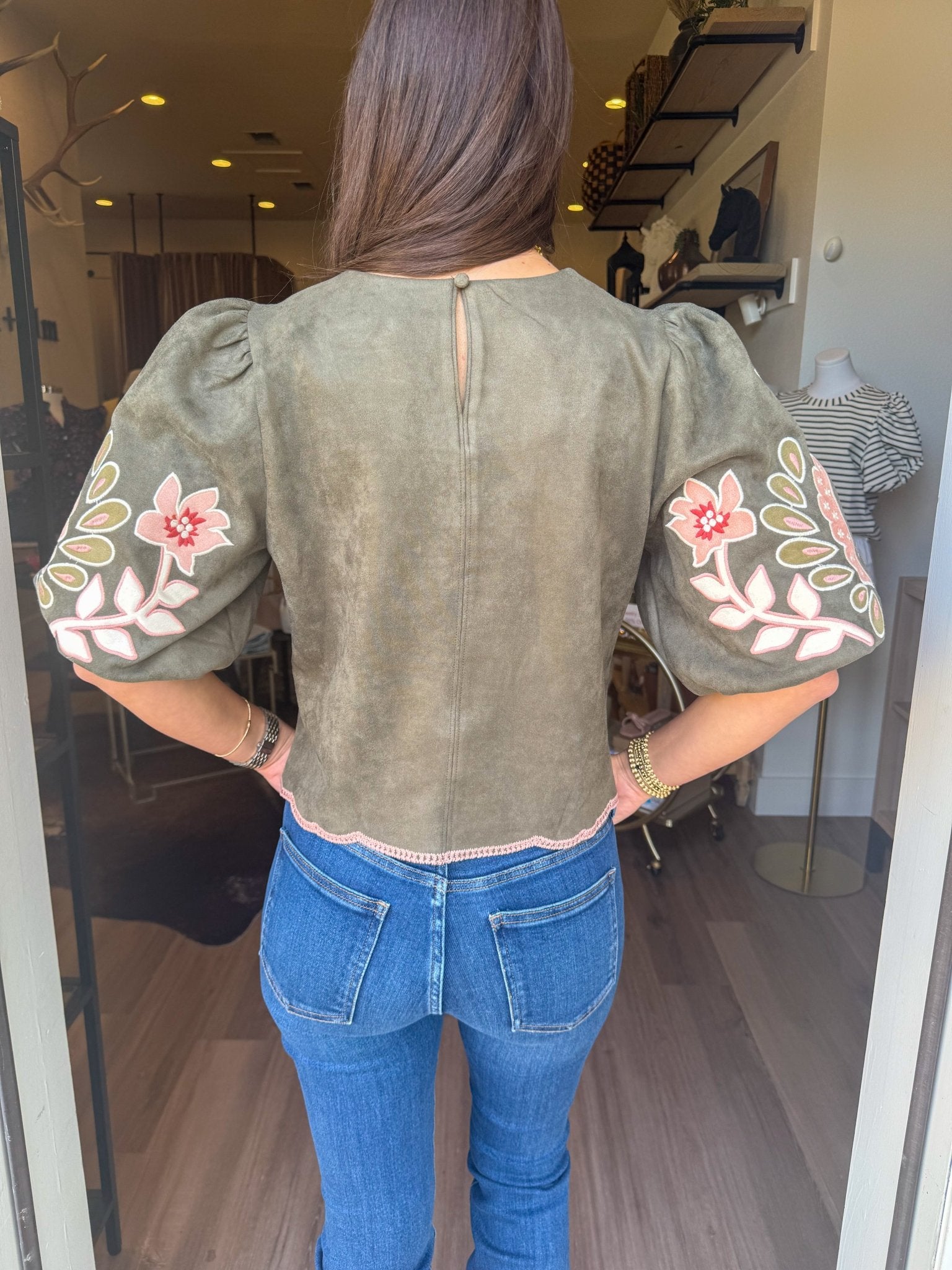 Olive Rose Suede Top - Elk + Elm