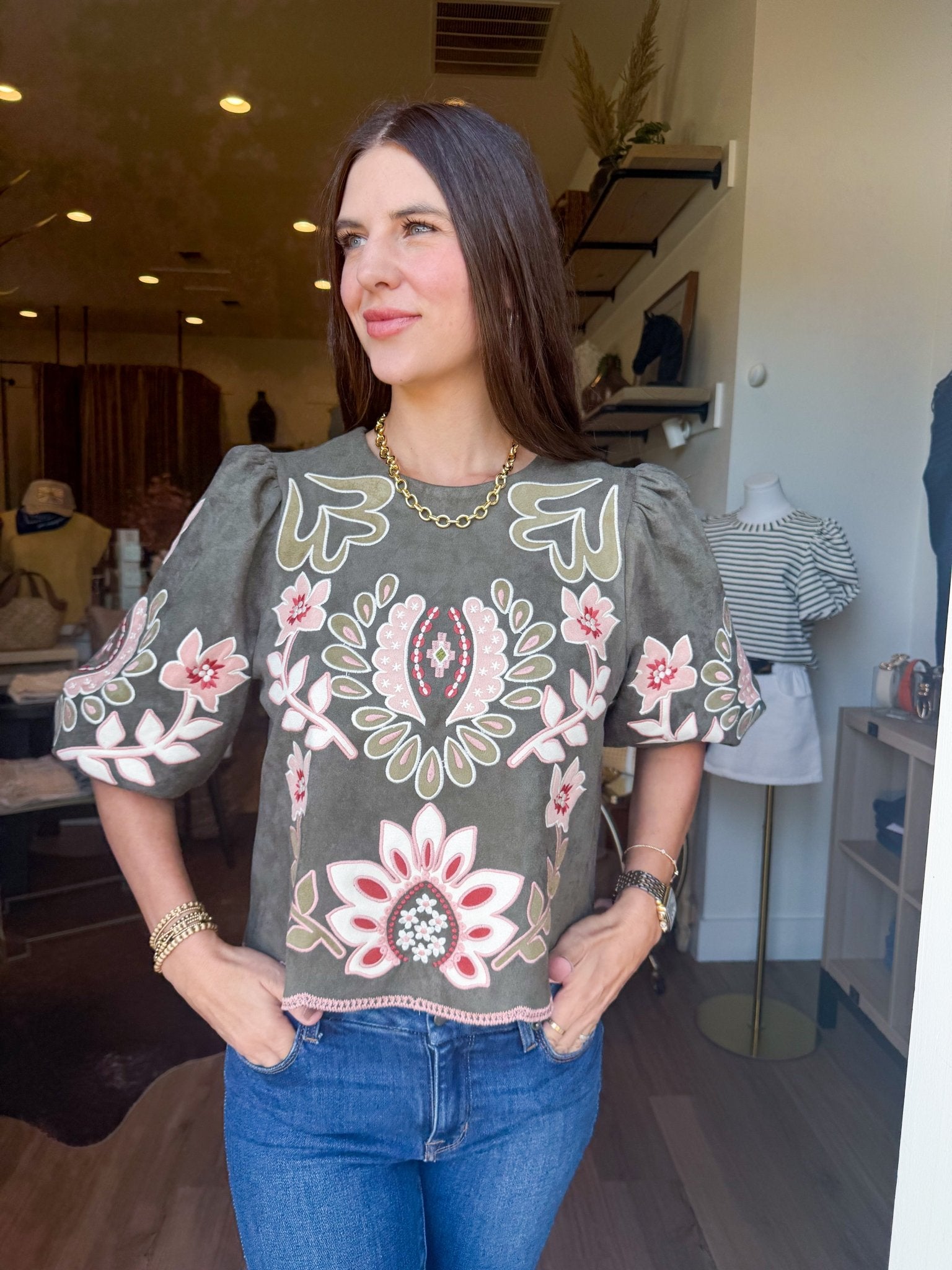 Olive Rose Suede Top - Elk + Elm