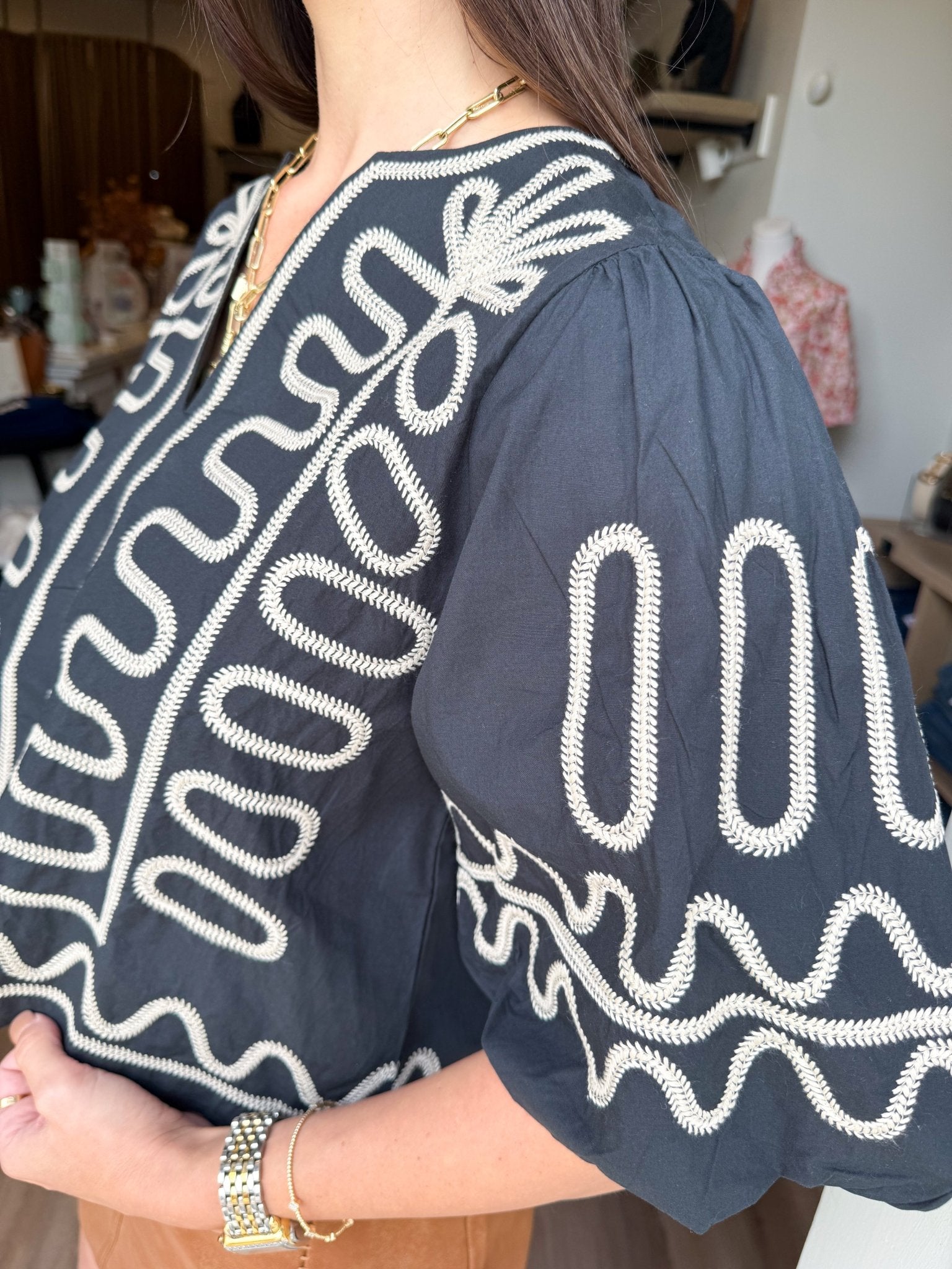 On The Line Embroidered Top - Elk + Elm