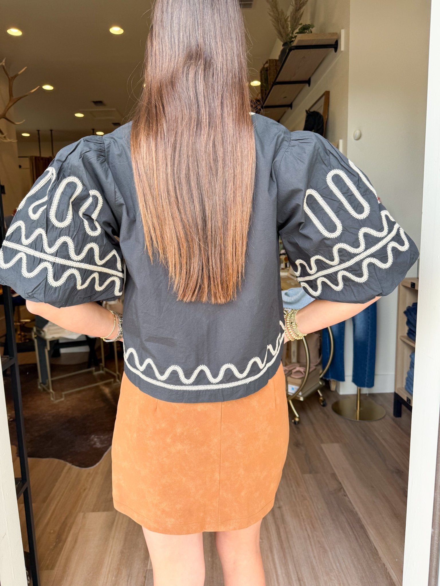 On The Line Embroidered Top - Elk + Elm