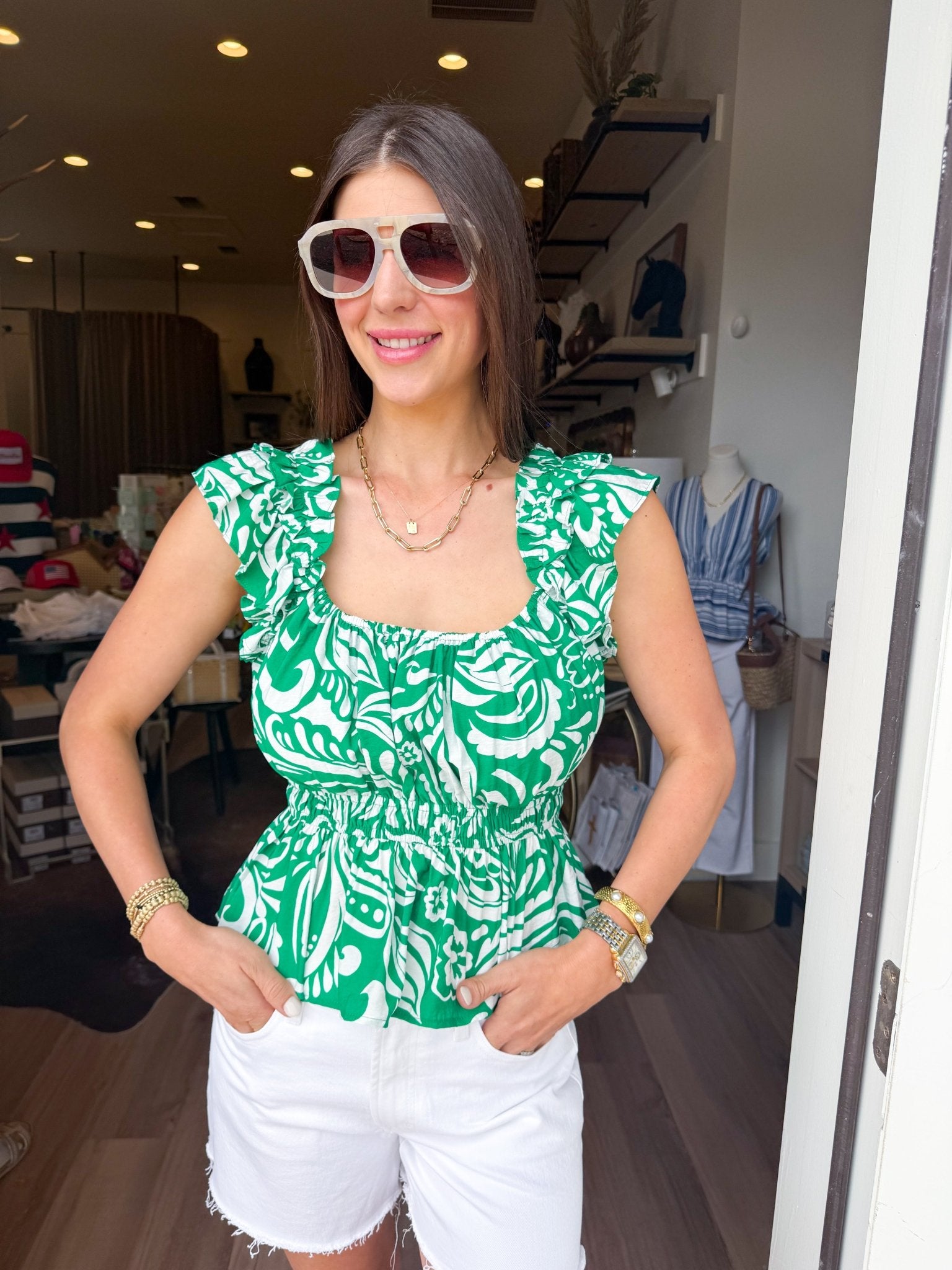 Palm Ruffle Smock Top - Elk + Elm