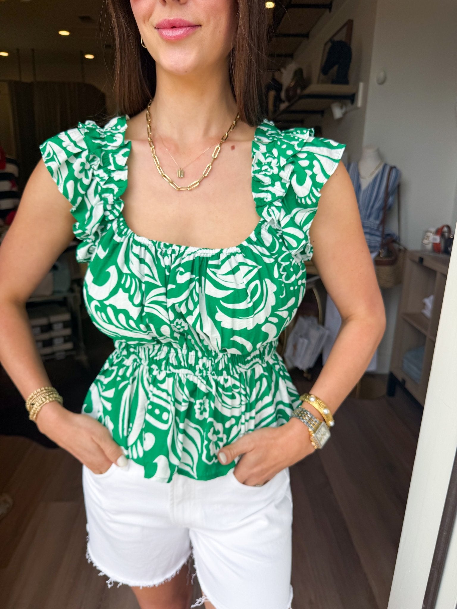 Palm Ruffle Smock Top - Elk + Elm