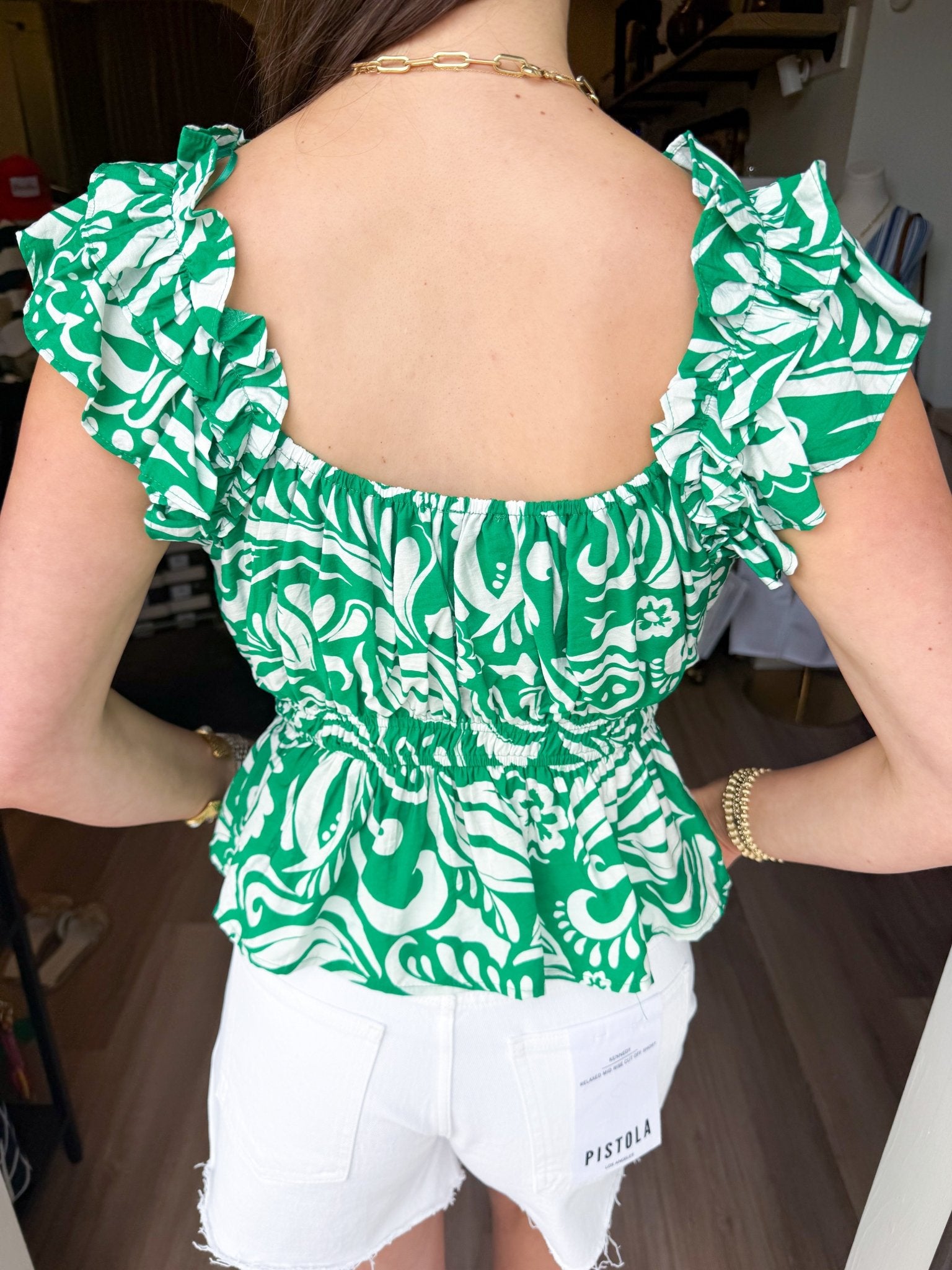 Palm Ruffle Smock Top - Elk + Elm