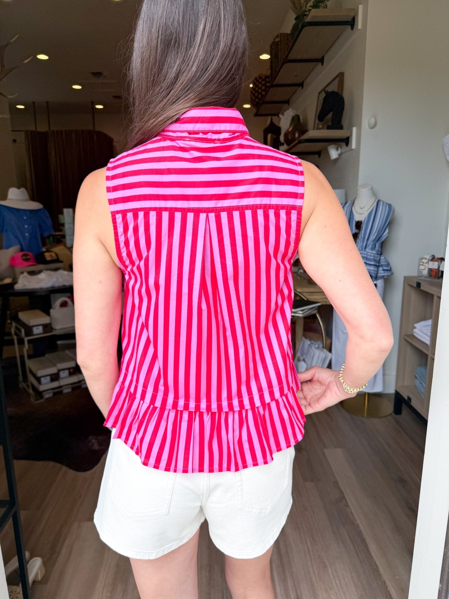 Pink Stripe Tie Neck Top - Elk + Elm