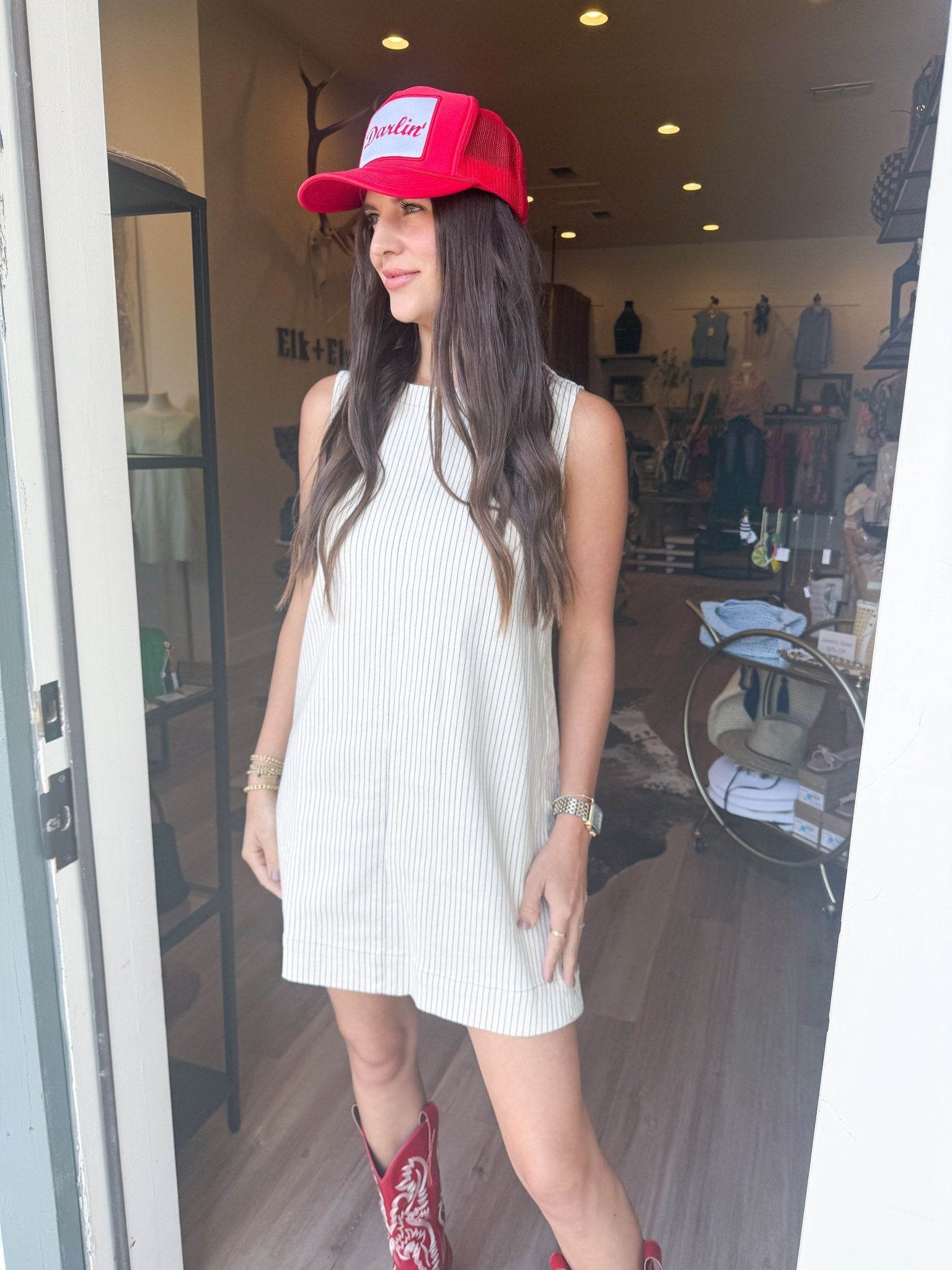Pinstripe Denim Mini Dress - Elk + Elm